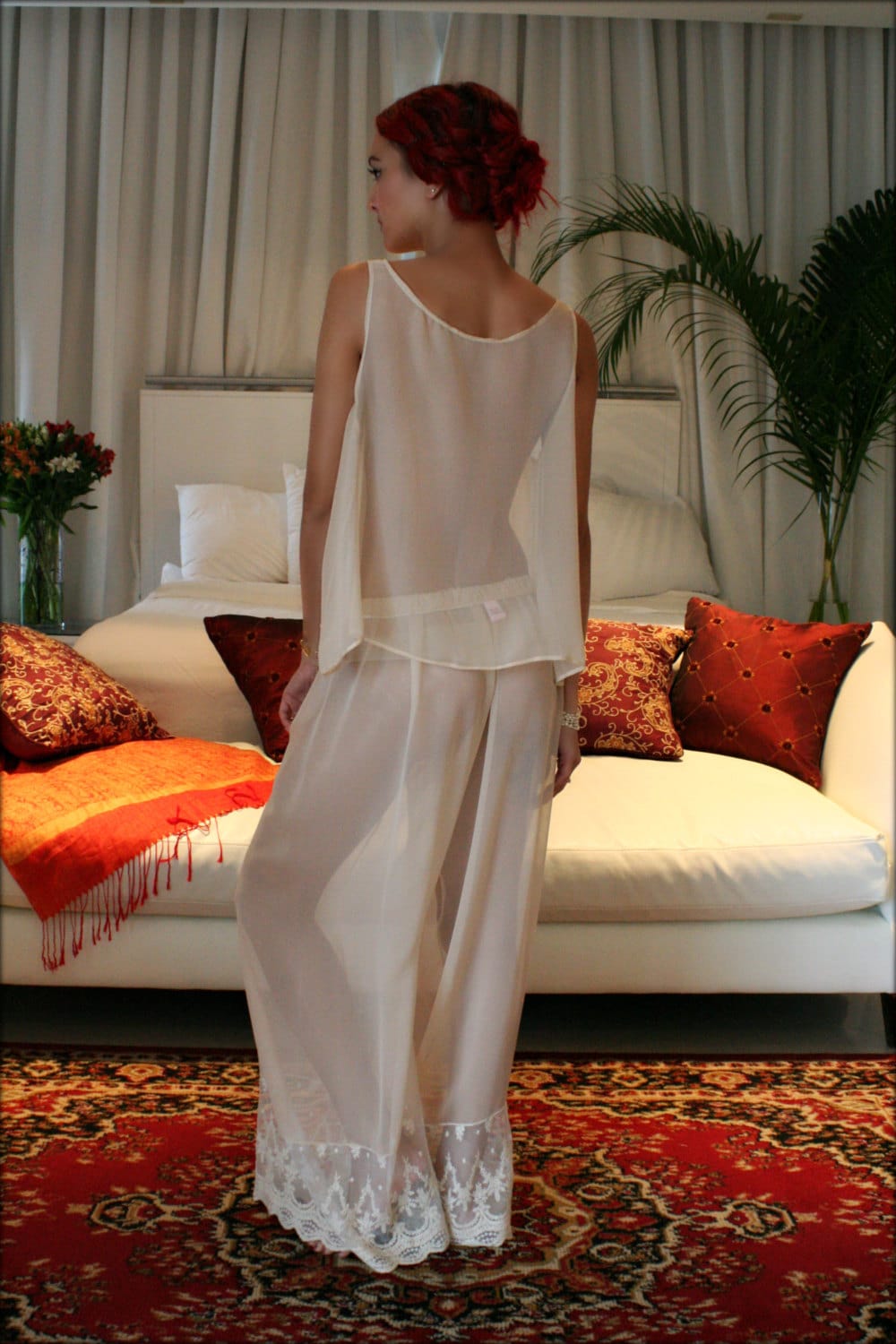 Silk Pajamas Champagne Chiffon Bridal Lingerie Versailles French Lace Wedding Lingerie Bridal Sleepwear Silk Sleepwear Silk Lingerie