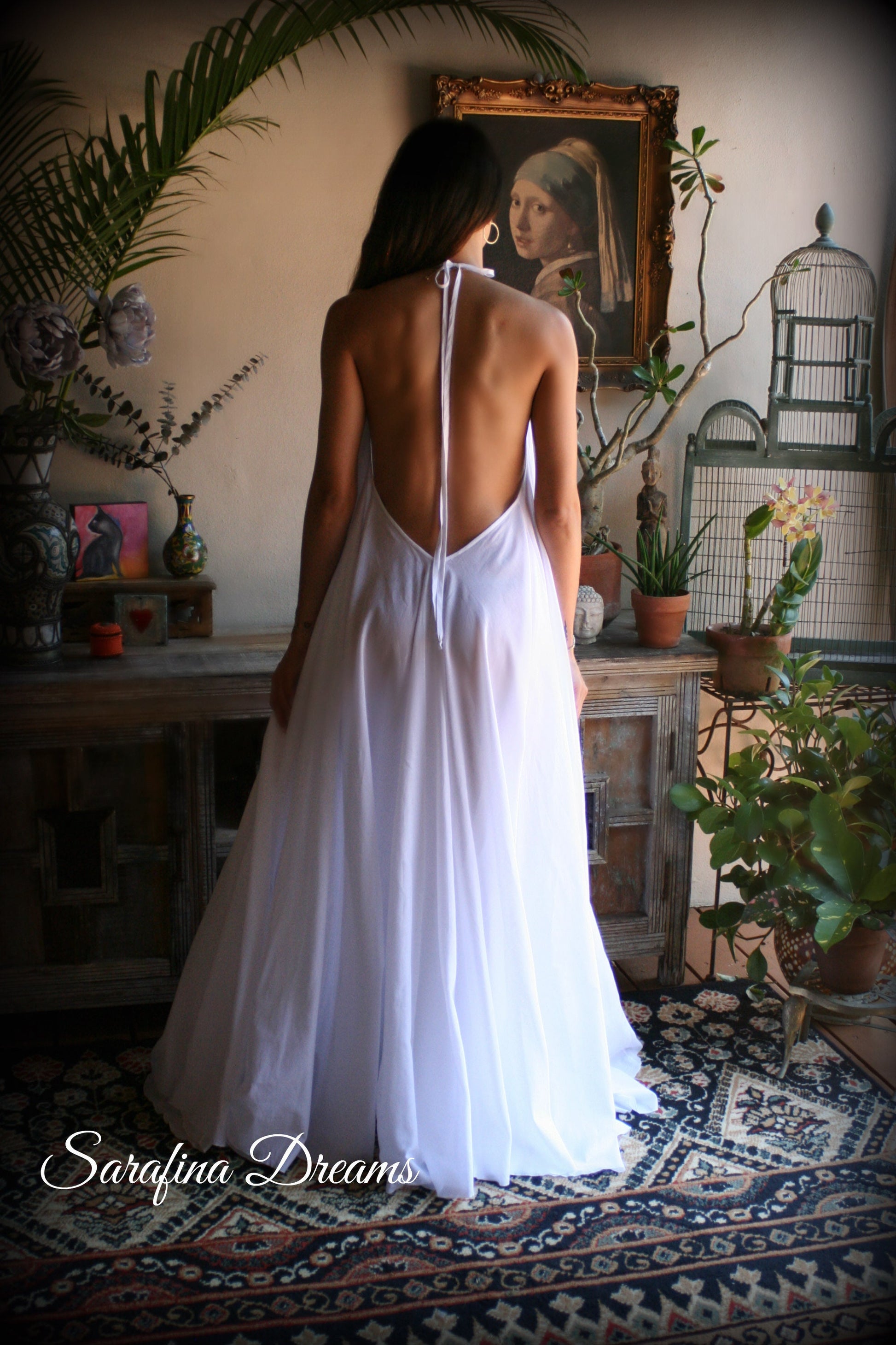 100% Cotton Nightgown Backless Halter Nightgown Full Circle Sweeping Gown. Bridal White Cotton Lingerie Wedding Sleepwear Cotton Gown