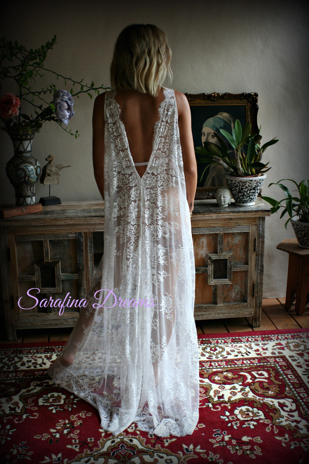 Bridal Lace Backless Nightgown Wedding Sleepwear Bridal Lingerie  Off White Lace Lingerie Lace Sleepwear Honeymoon Lingerie