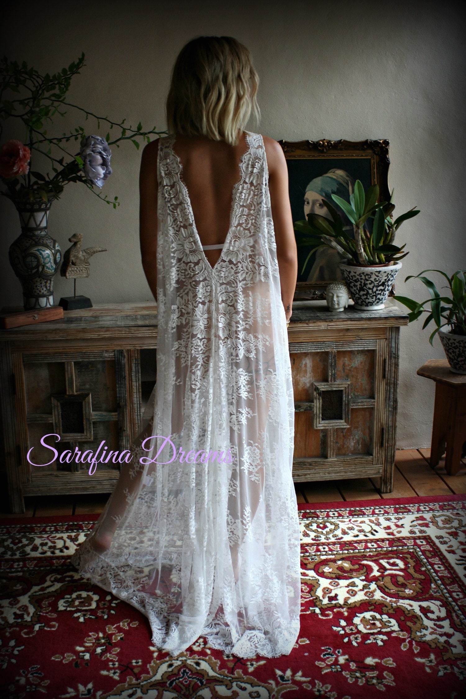 Bridal Lace Backless Nightgown Wedding Sleepwear Bridal Lingerie  Off White Lace Lingerie Lace Sleepwear Honeymoon Lingerie