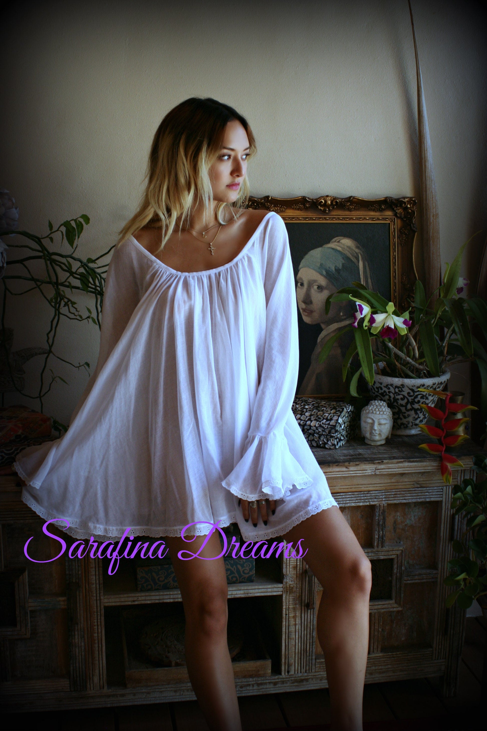 100% Cotton Jane Austen White And Print Cotton Baby Doll Nightgown Bridal Lingerie Wedding Sleepwear Cotton Sleepwear Honeymoon Lingerie
