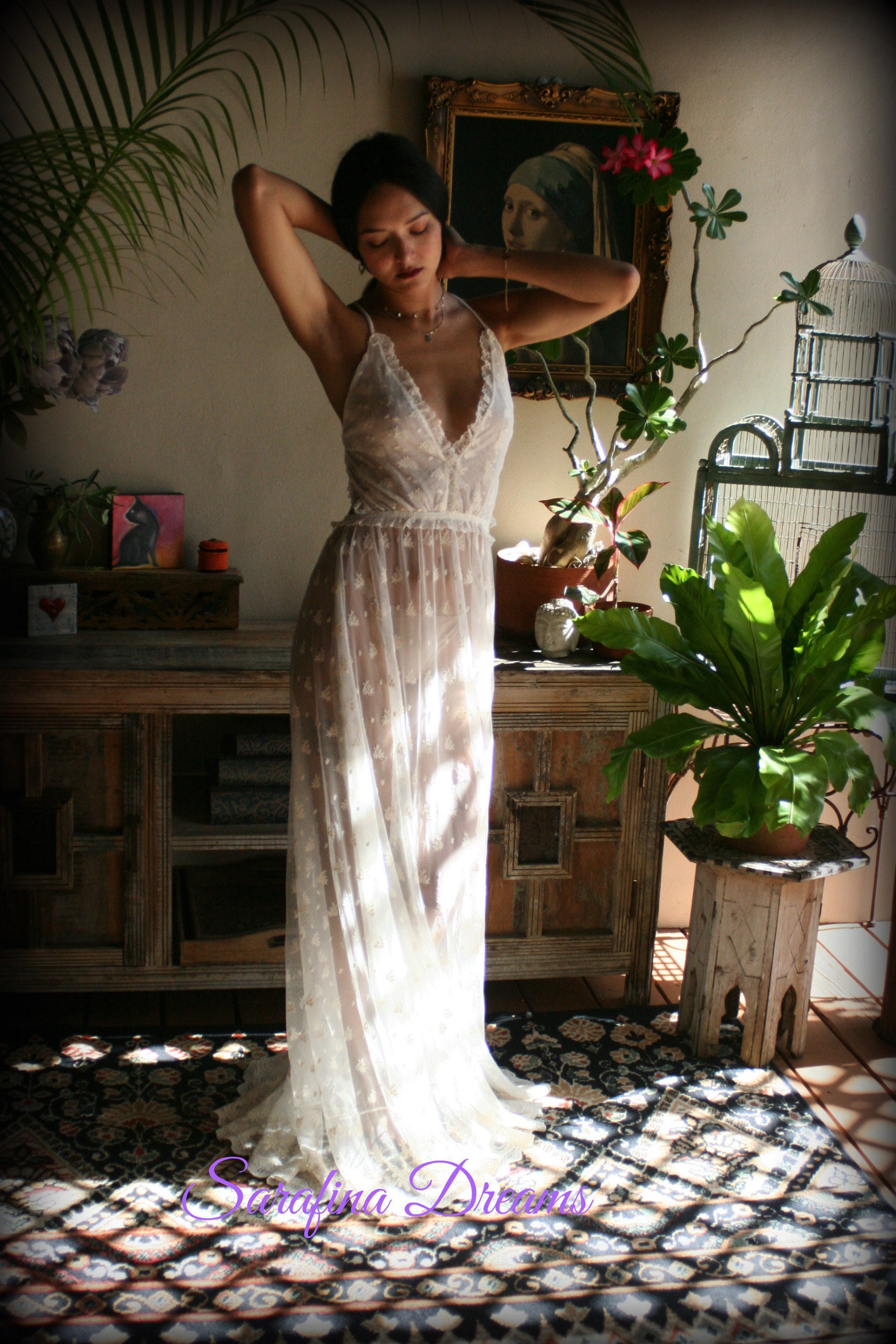 Bridal Nightgown Backless Lace Wedding Sleepwear Bridal Lingerie  Ivory Lace Lingerie Lace Lingerie Wedding Nightgown Honeymoon Lingerie