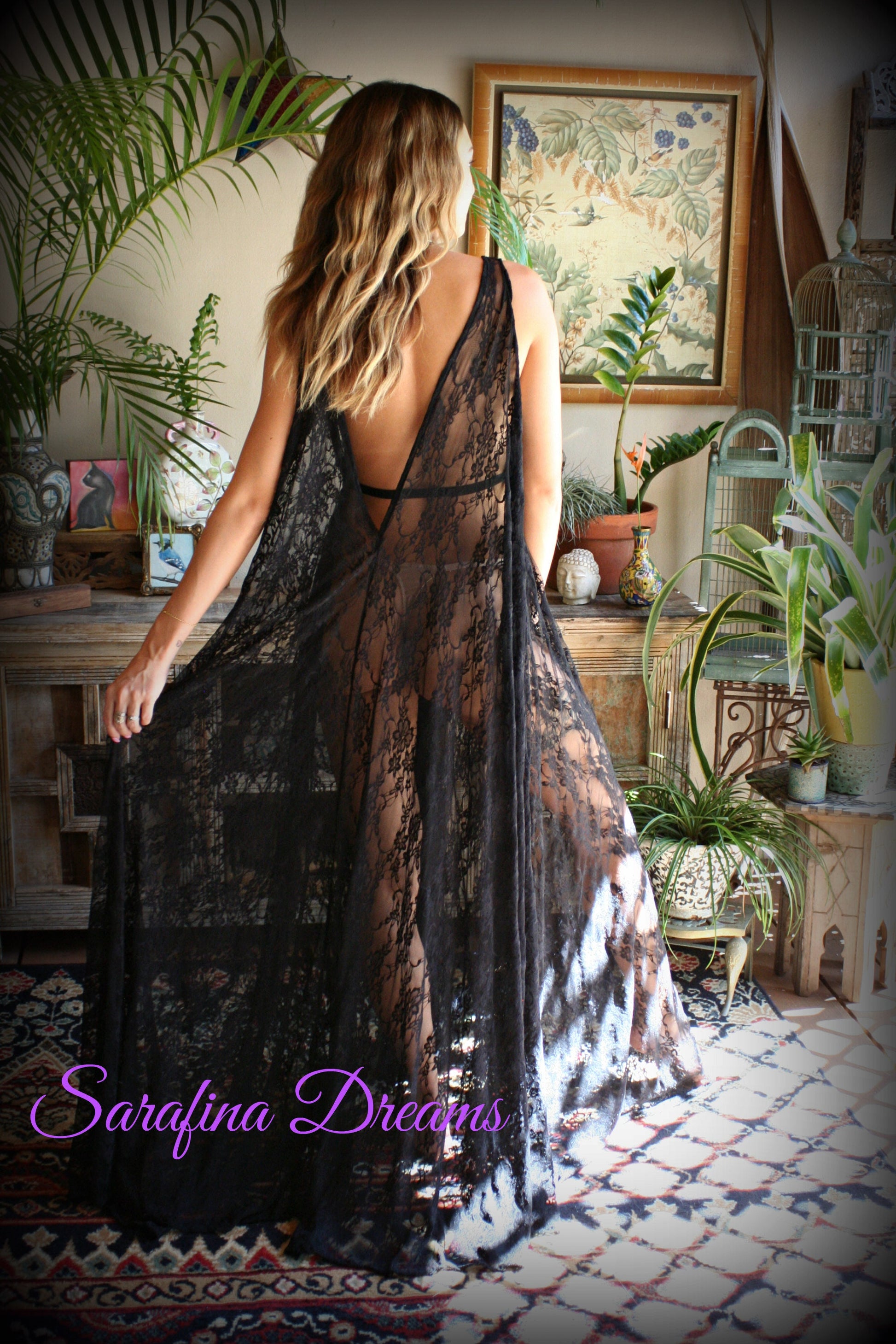 Black Lace Backless Nightgown Lace Lingerie Black Lace Sleepwear Nightgown Black Lace Nightgown Black Lace Sleepwear Lingerie