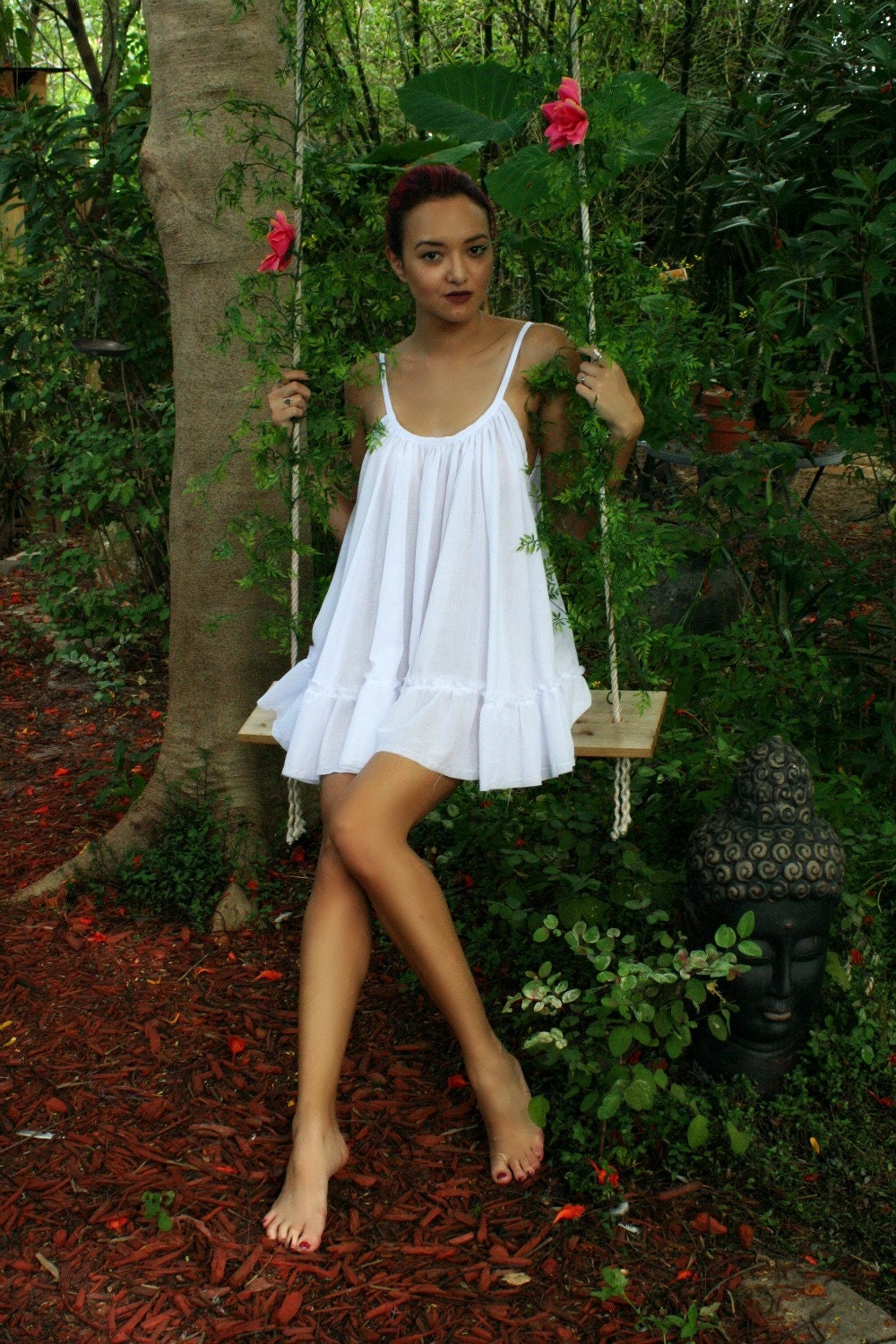 White Cotton Baby Doll Nightgown Ruffle Cottage Chic Cotton White Lingerie Cotton Sleepwear Honeymoon Cotton Nightgown