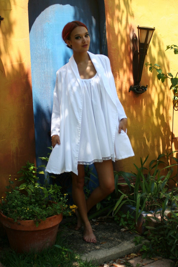 White Cotton Baby Doll Nightgown Shabby Chic Full Swing Lace Cap Sleeve Summer Lingerie Sleepwear Bridal Honeymoon Trousseau Holiday Cruise