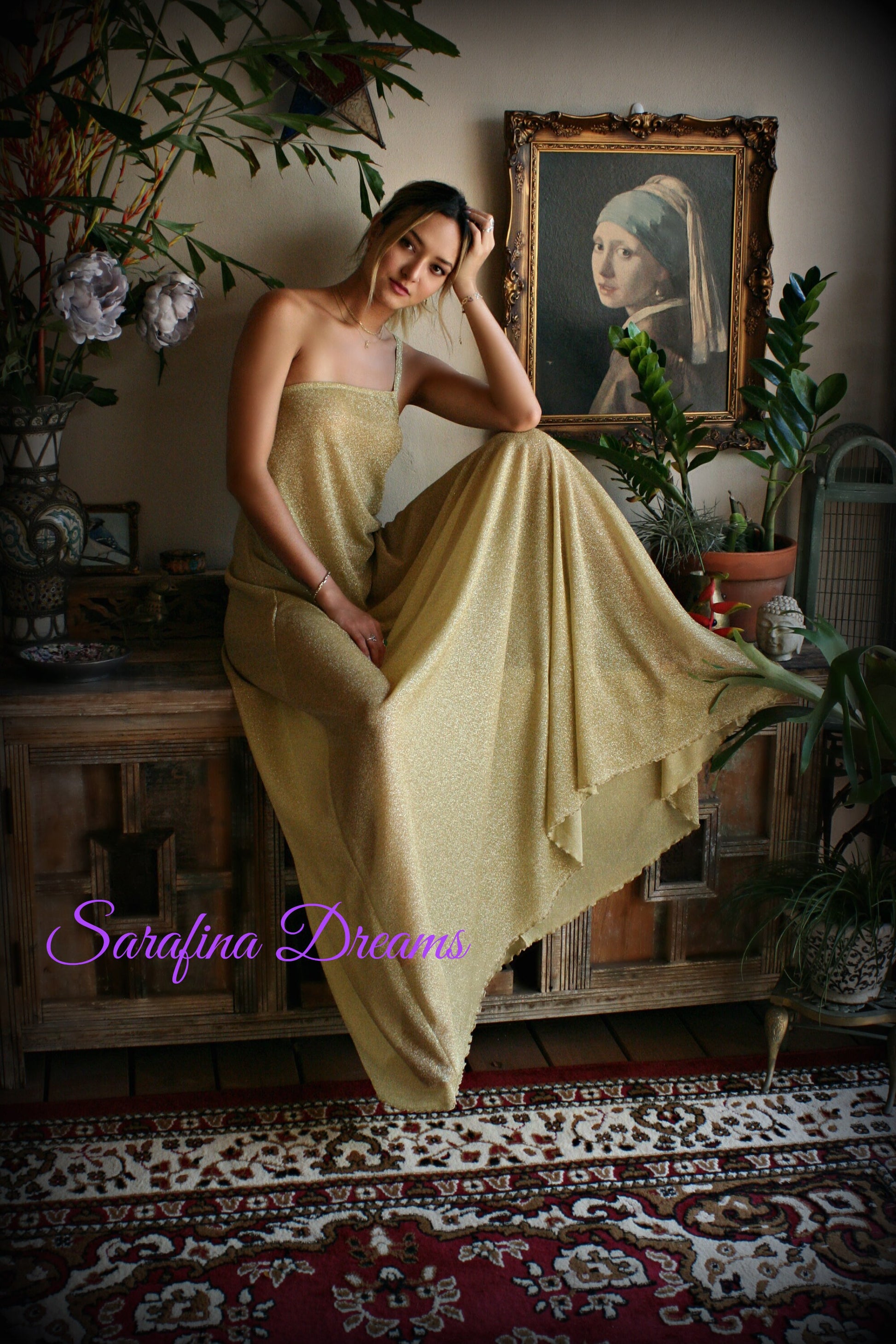 Gold Lame' One Shoulder Nightgown Gold Knit Sleepwear Off Shoulder Lingerie Bridal Sleepwear Bridal Lingerie