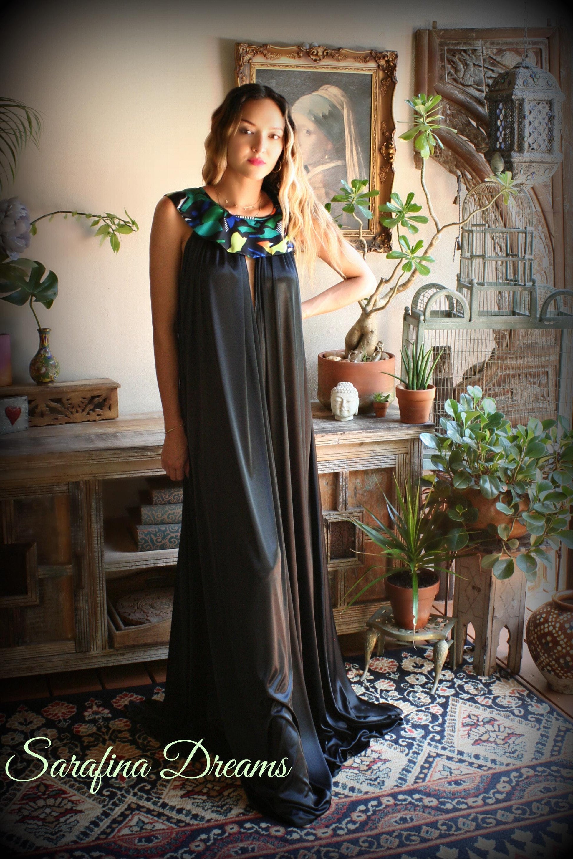 Satin Nightgown black Nightgown Print Collar Bridal Sleepwear Wedding Lingerie Satin Lingerie
