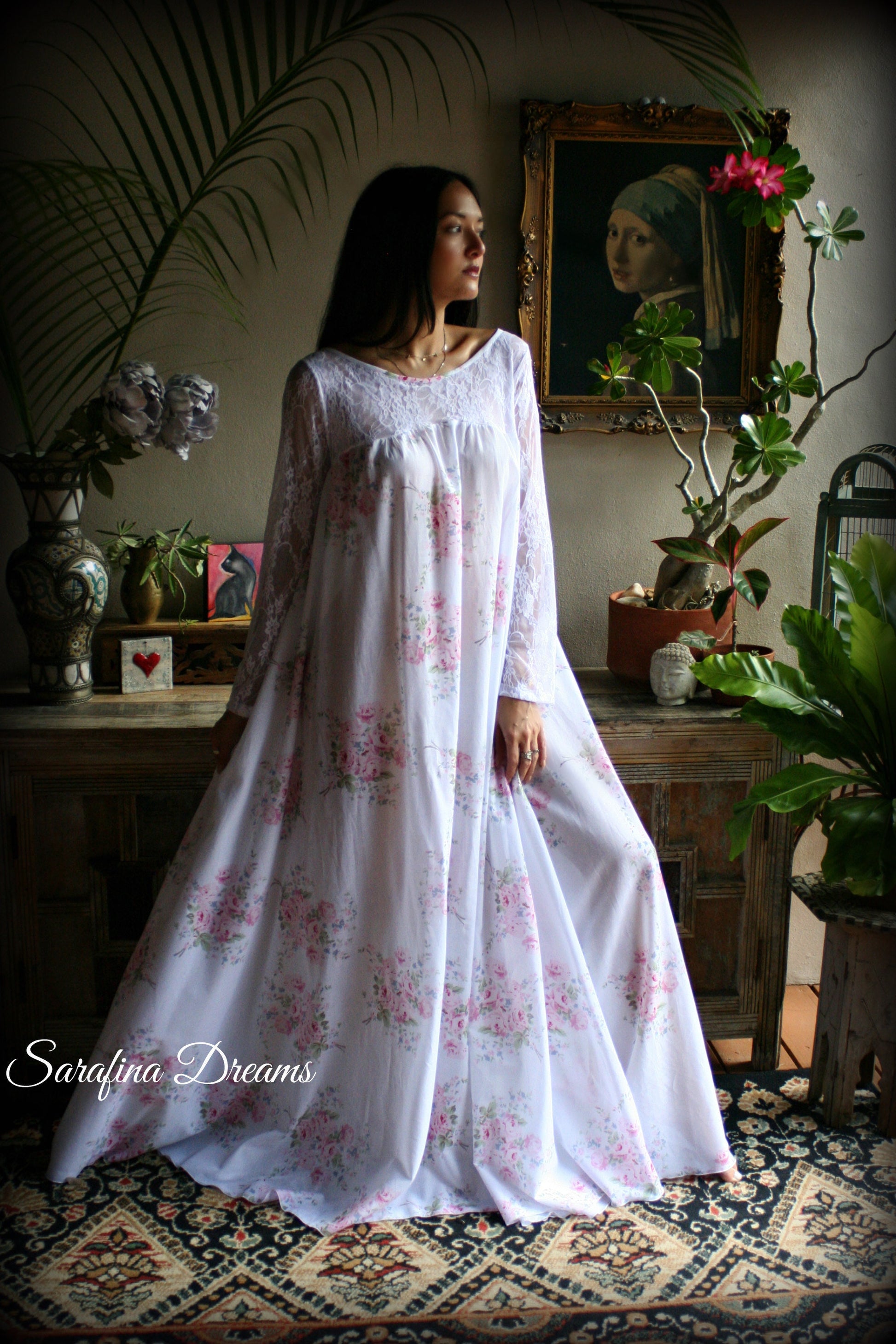 100% Cotton Nightgown Jane Austen Victorian Nightgown Cotton Sleepwear Cotton Lingerie Rose Print