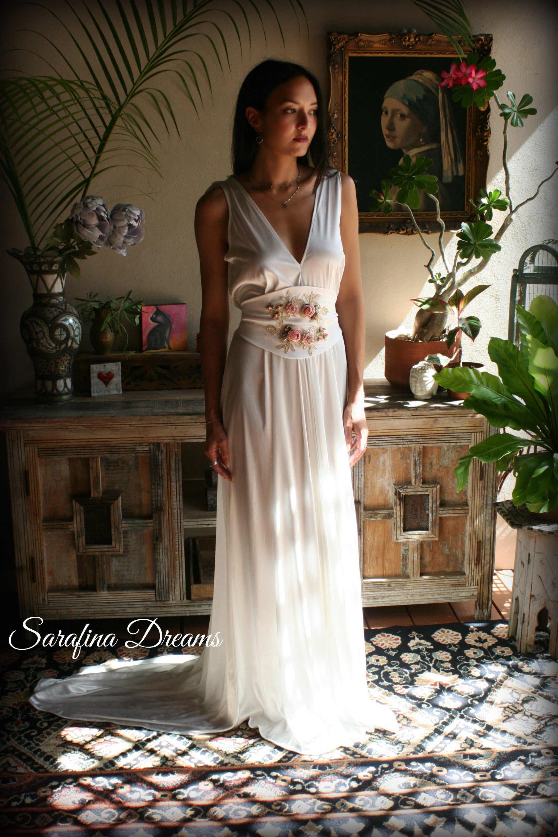White Satin Bridal Nightgown Angel Wings Nightgown Backless Bridal Lingerie Wedding Nightgown Satin Sleepwear