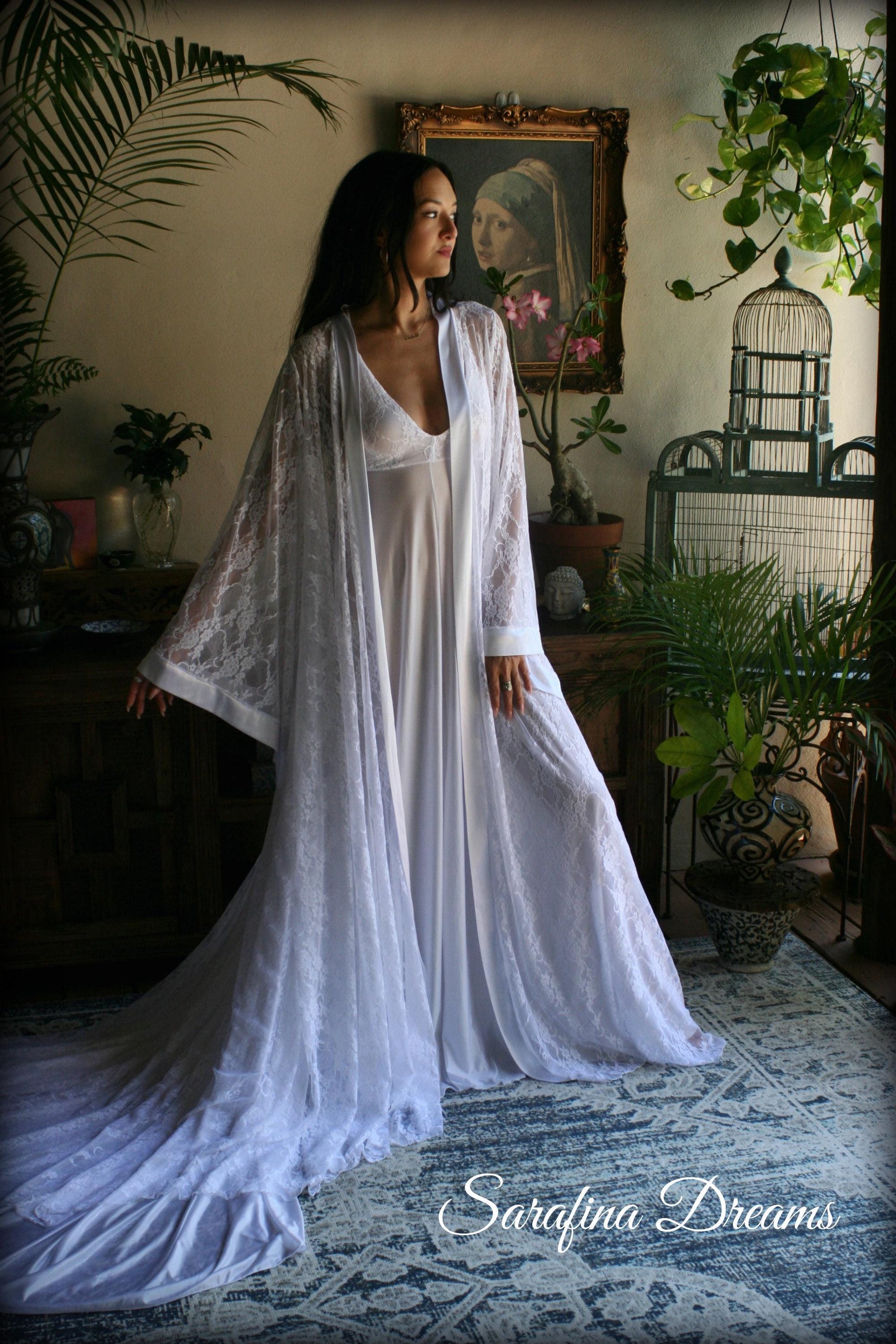 White Lace Bridal Robe Wedding Lingerie Bridal Sleepwear Lace Kimono Bridal Lingerie Lace Lingerie Lace Robe Lace Sleepwear