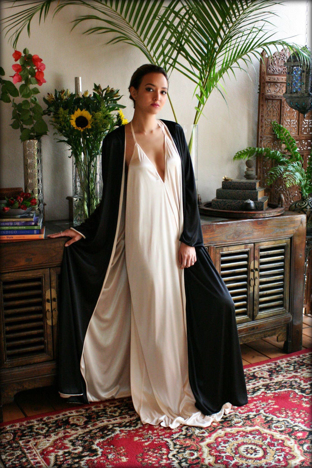 Reversible Satin Robe Two Tone Two Color Bridal Robe Black Wedding Robe Champagne Satin Robe Bridal Lingerie Wedding Lingerie Sleepwear