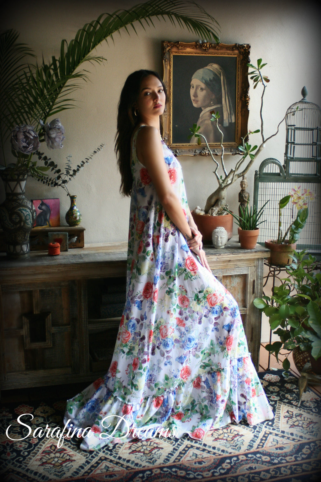 100% Cotton Nightgown Flower Print Ruffle Dress Bridal Nightgown Wedding  Sleepwear Honeymoon Cruise Dress Lingerie