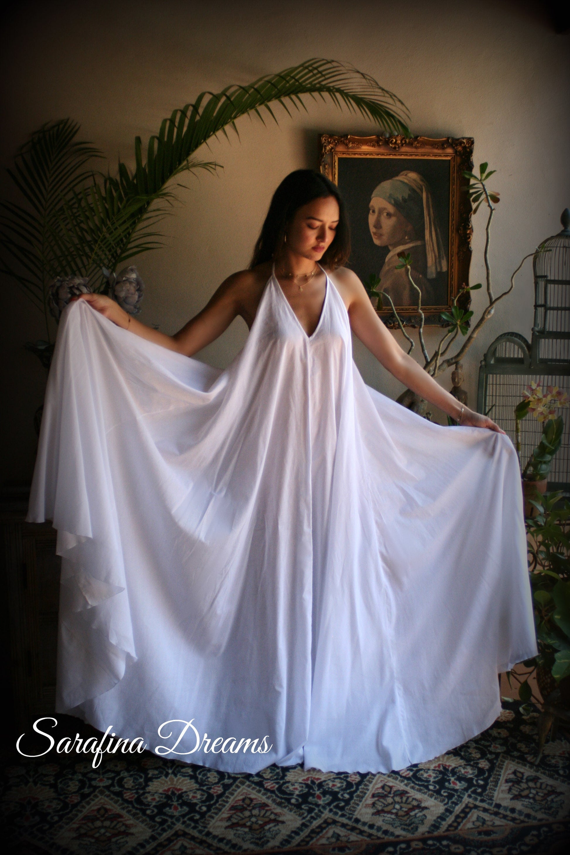 100% Cotton Nightgown Backless Halter Nightgown Full Circle Sweeping Gown. Bridal White Cotton Lingerie Wedding Sleepwear Cotton Gown