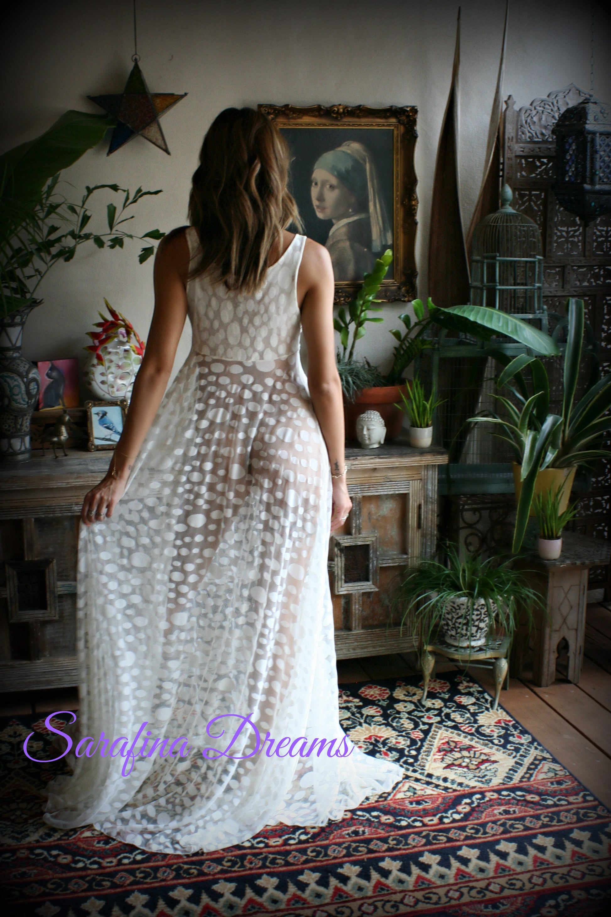 Bridal Lingerie  Ivory Lace Nightgown Tie Front Waterfall Gown Wedding Sleepwear Honeymoon  Ivory Lace  Wedding Lingerie