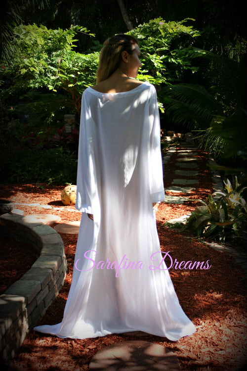 100% Cotton Angel Sleeve Nightgown Choir Jane Austen Era Lingerie Cotton Sleepwear White Cotton Nightgown