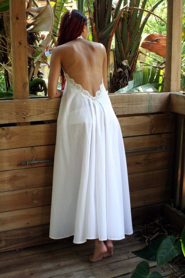 100% Cotton White Backless Nightgown Lace Halter Bridal Night Gown Bridal Lingerie Wedding Lingerie Sleepwear Honeymoon