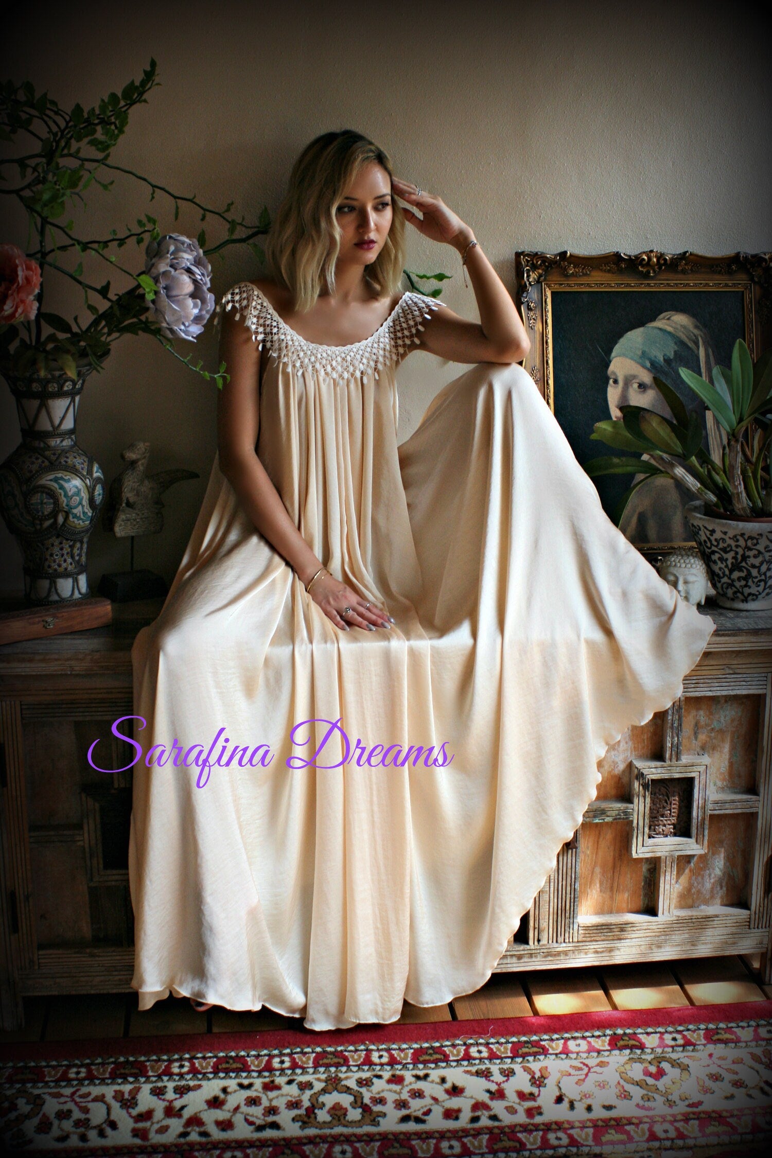 Satin Nightgown Blush White Satin Lingerie Satin Bridal Nightgown Wedding Lingerie Bridal Lace Sleepwear Satin Sleepwear Bridal Lingerie