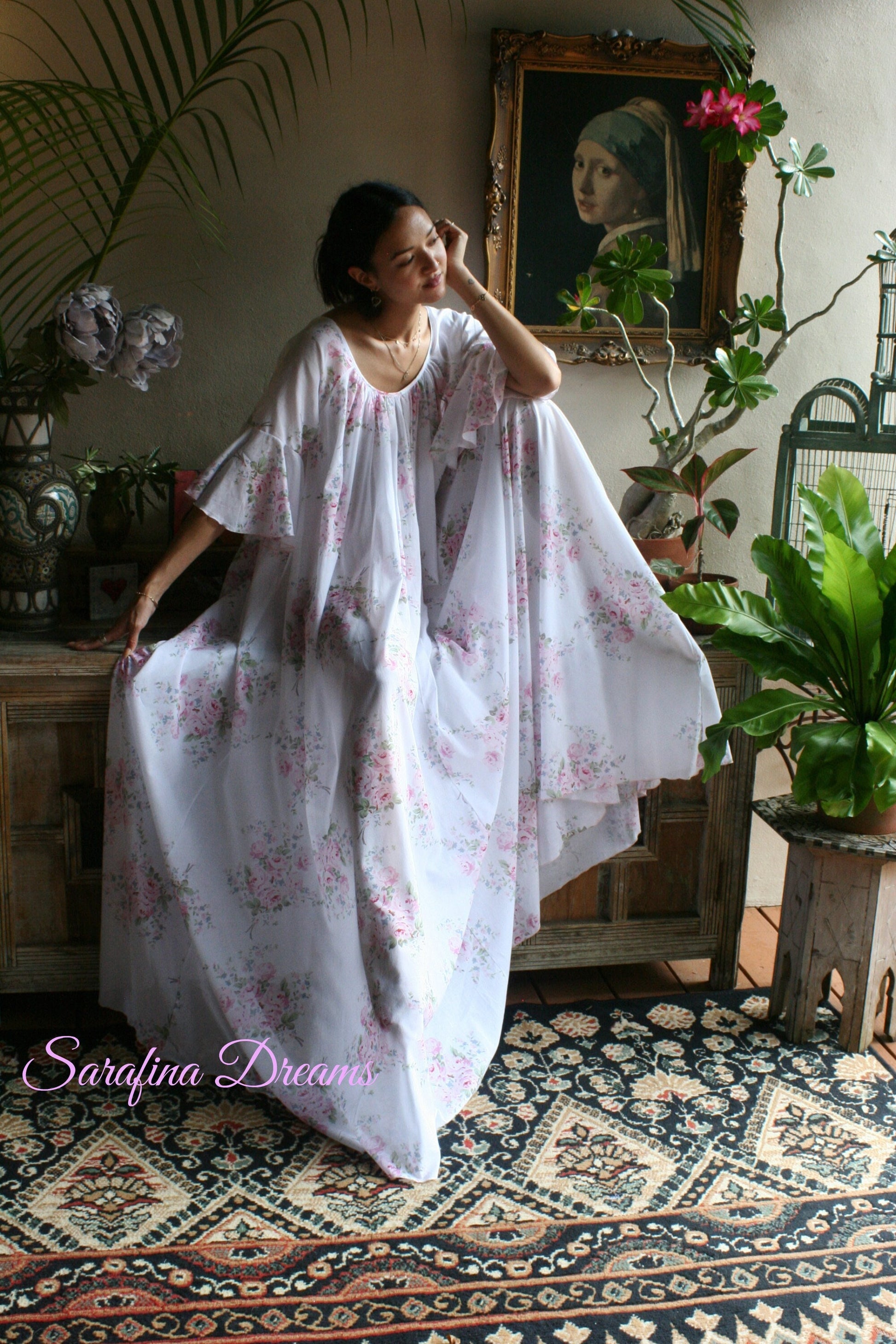 100% Cotton Nightgown Jane Austen Victorian Nightgown Cotton Sleepwear Cotton Lingerie Rose Print