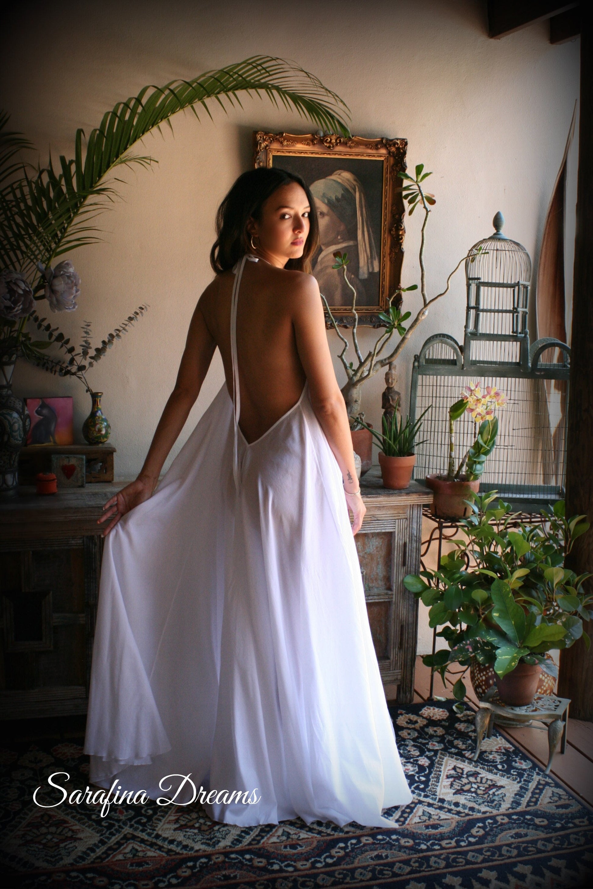 100% Cotton Nightgown Backless Halter Nightgown Full Circle Sweeping Gown. Bridal White Cotton Lingerie Wedding Sleepwear Cotton Gown