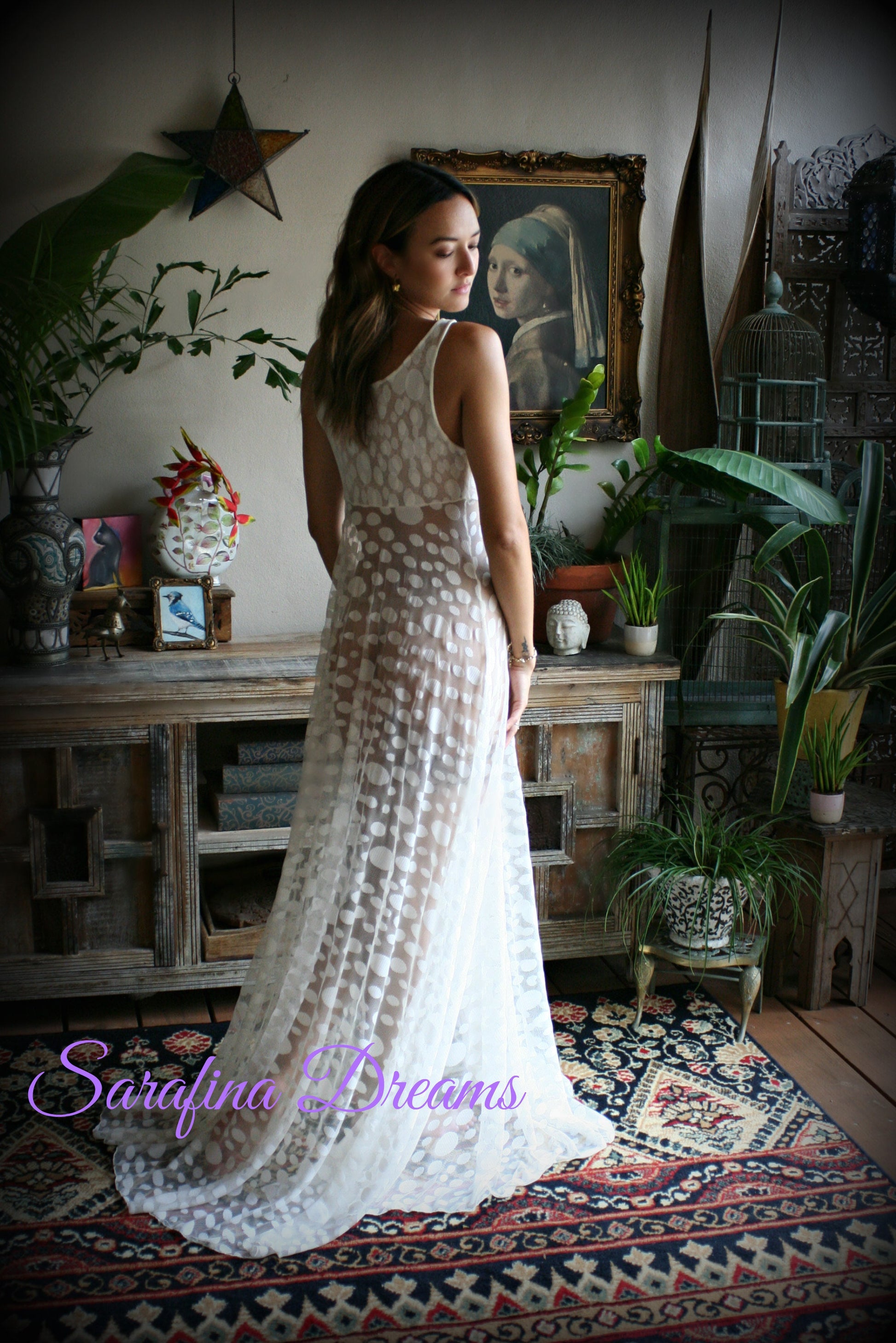 Bridal Lingerie  Ivory Lace Nightgown Tie Front Waterfall Gown Wedding Sleepwear Honeymoon  Ivory Lace  Wedding Lingerie