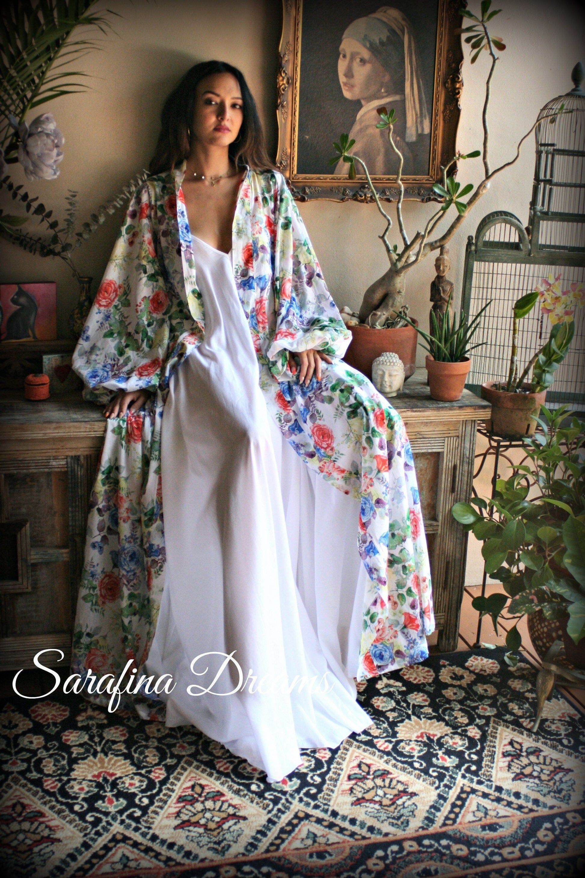 100% Cotton Robe Flower Print Cotton Lingerie Cotton Sleepwear Bridal Nightgown Wedding Sleepwear Honeymoon Lingerie