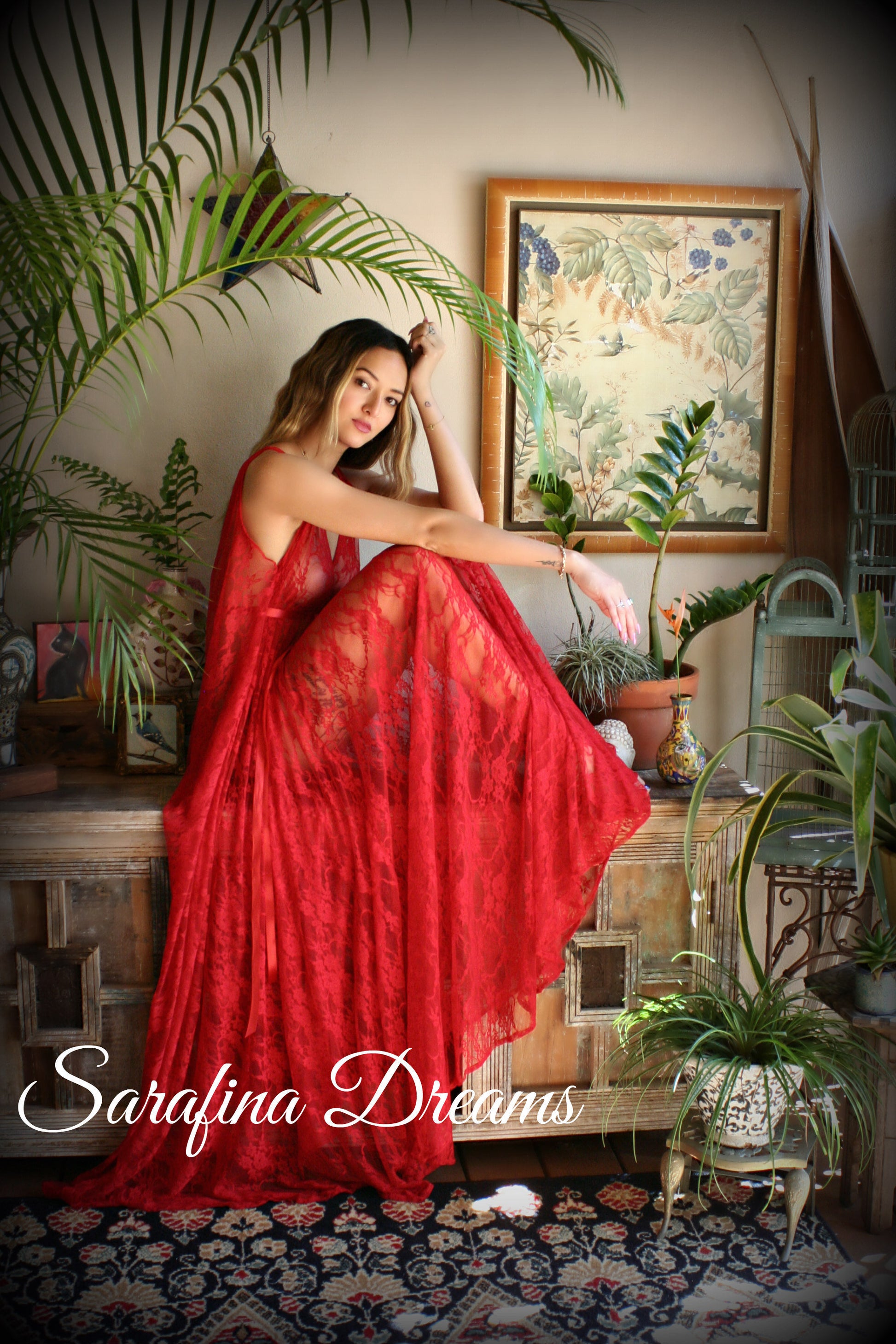 Limited Edition Red Lace Backless Nightgown Lace Lingerie Red Lace Sleepwear Nightgown Red Nightgown Red Sleepwear