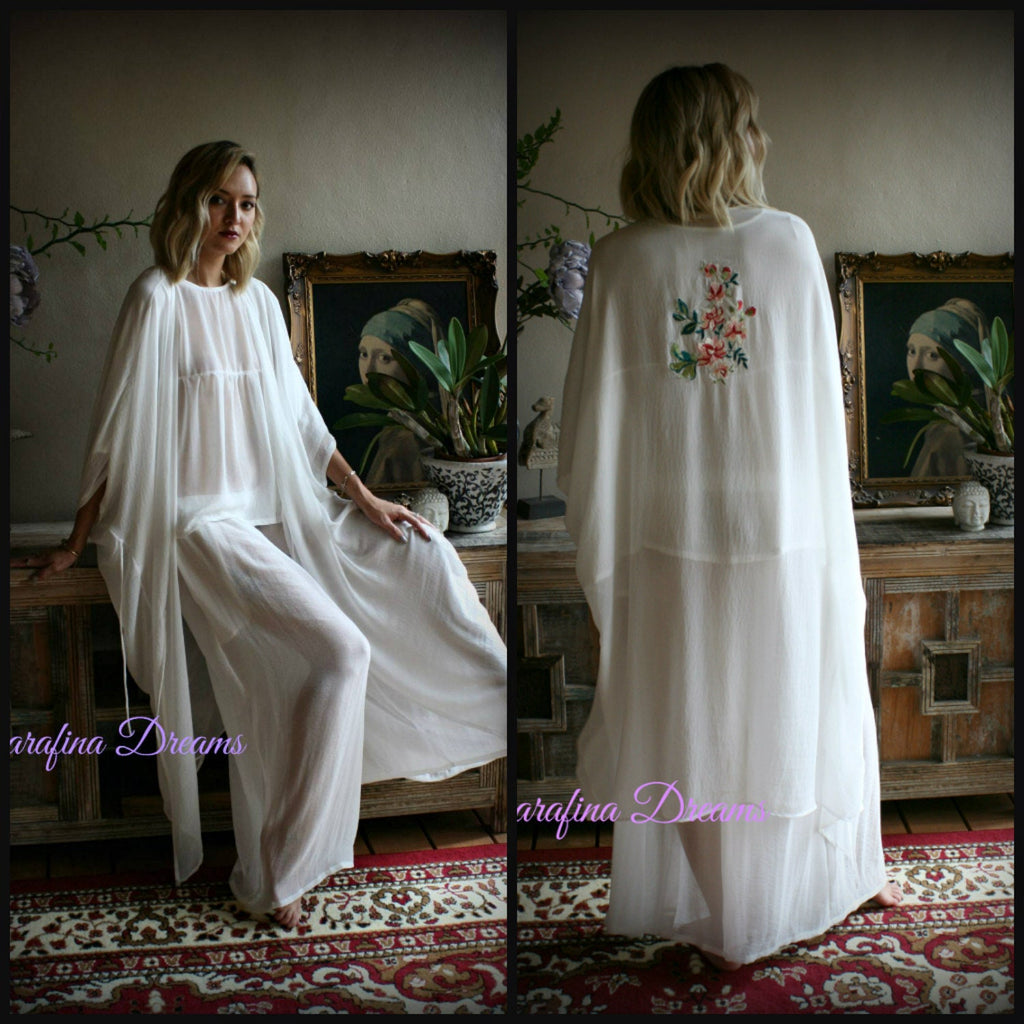 Bridal Chiffon Pajama's Bridal Sleepwear Wedding Lingerie Bridal Chiffon Lingerie Chiffon Sleepwear White Lingerie
