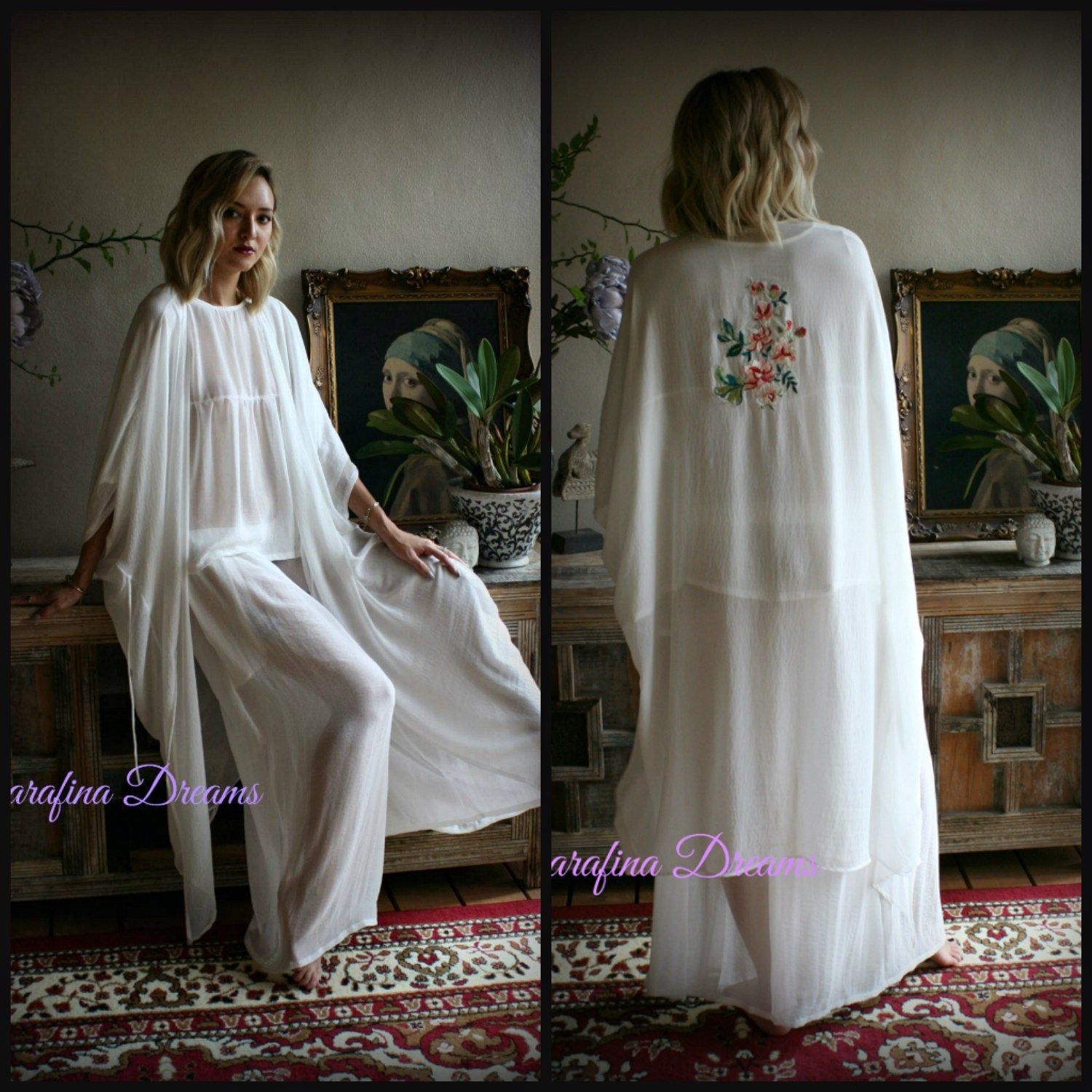 Bridal Chiffon Pajama's Bridal Sleepwear Wedding Lingerie Bridal Chiffon Lingerie Chiffon Sleepwear White Lingerie