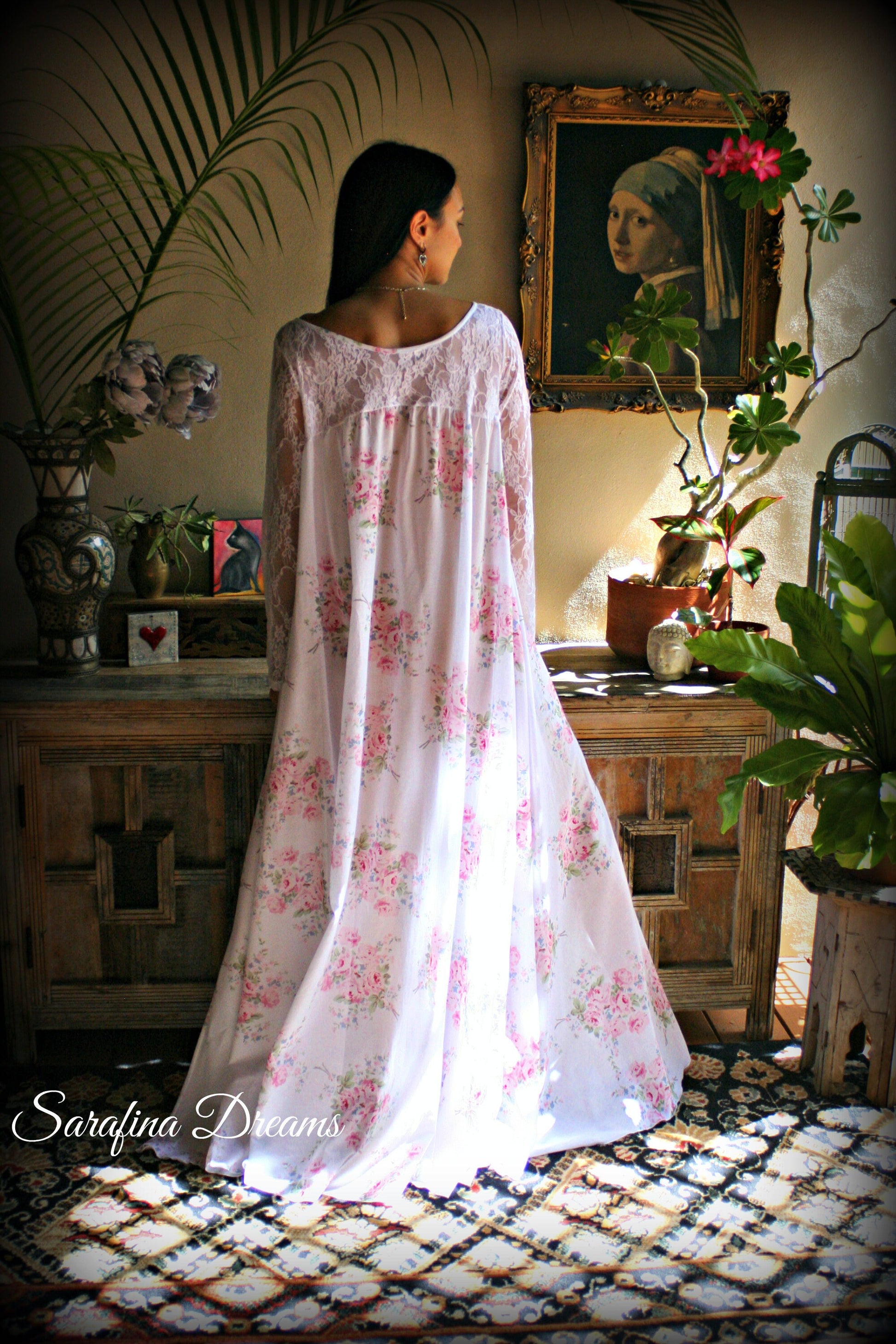 100% Cotton Nightgown Jane Austen Victorian Nightgown Cotton Sleepwear Cotton Lingerie Rose Print