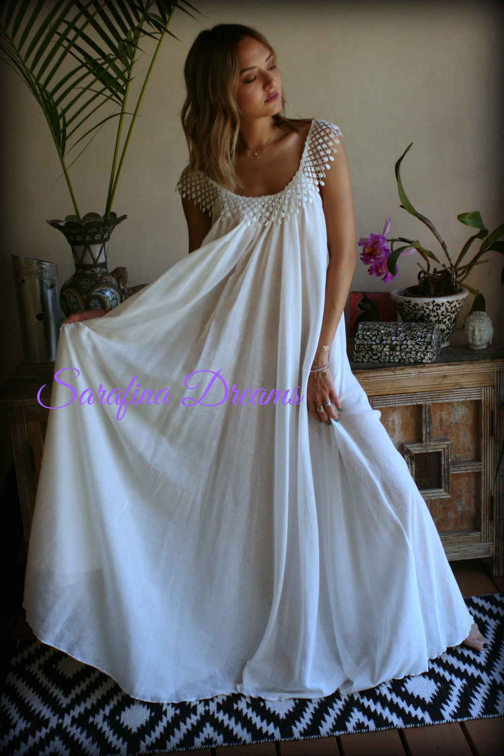 Cotton Nightgown White Cotton Sleepwear Honeymoon Cotton Lingerie Bridal Lingerie Venice  Lace Nightgown Wedding Nightgown