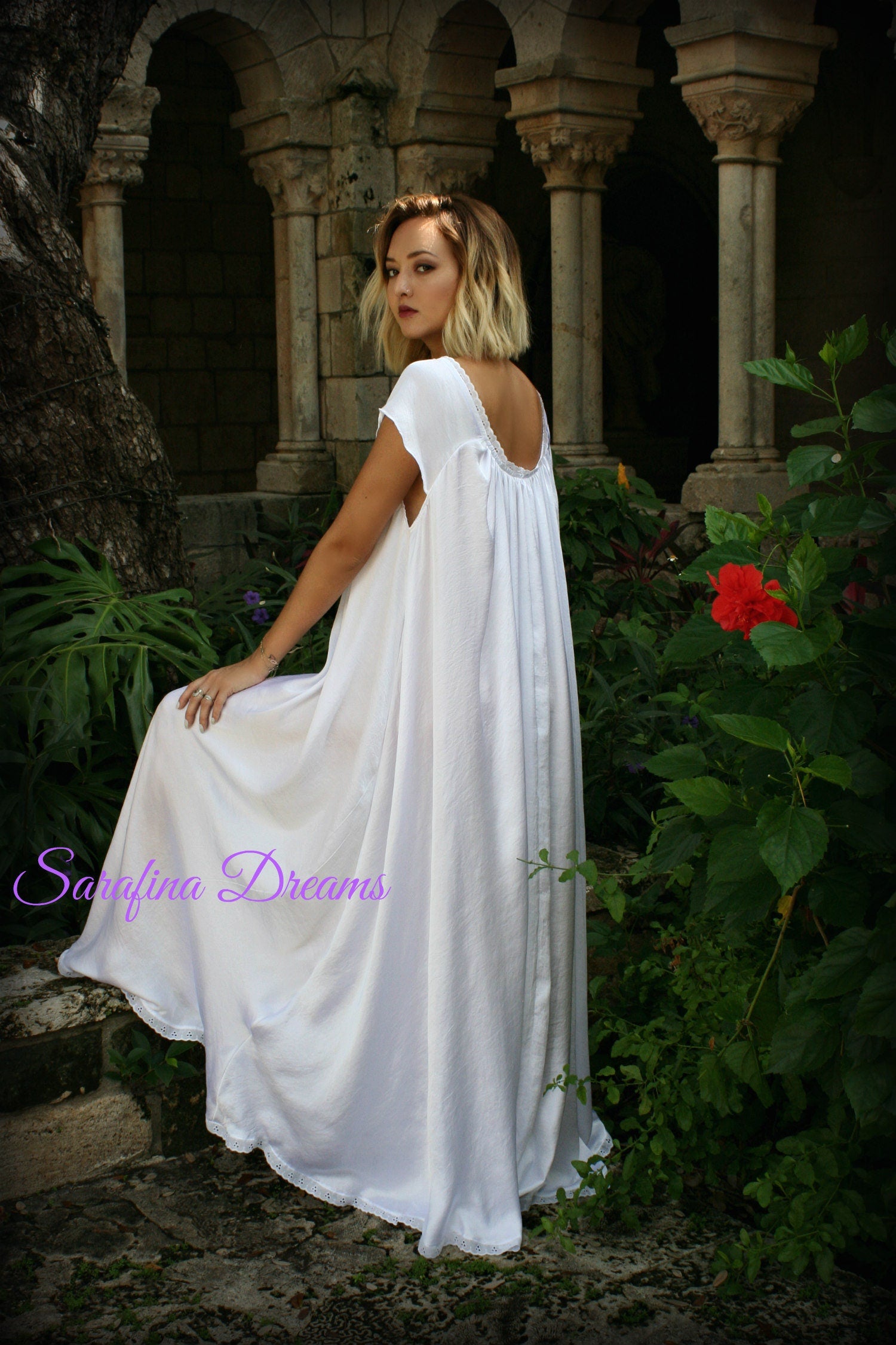 White Satin Jane Austen Cap Sleeve Full Swing Nightgown Bridal Sleepwear Wedding Lingerie Bridal Nightgown Liquid Satin