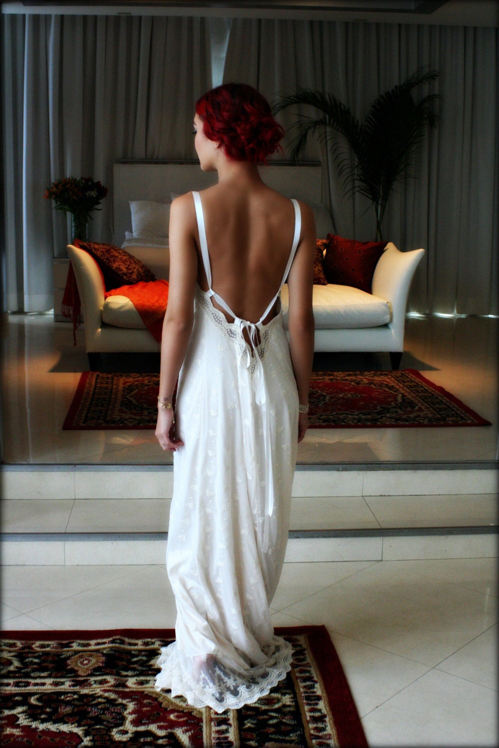 Lace Bridal Nightgown Bridal Lingerie Lace Satin Backless Wedding Lingerie Wedding Nightgown Sleepwear Embroidered French Lace Gown