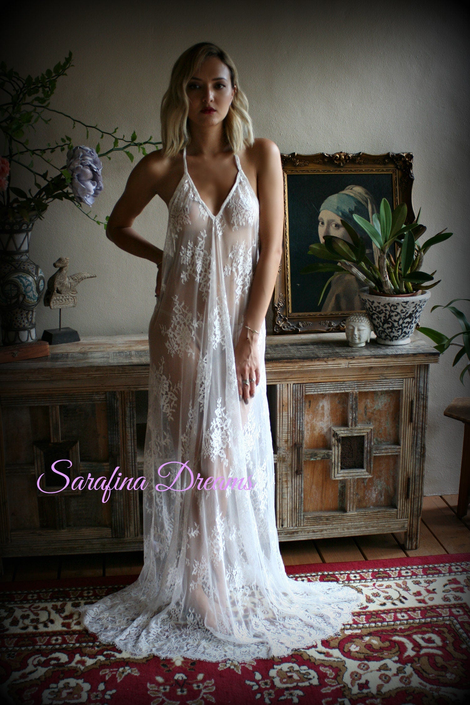 Bridal Lace Backless Nightgown Wedding Lingerie Bridal Lingerie Wedding Nightgown Honeymoon Sleepwear Lace Lingerie Halter nightgown