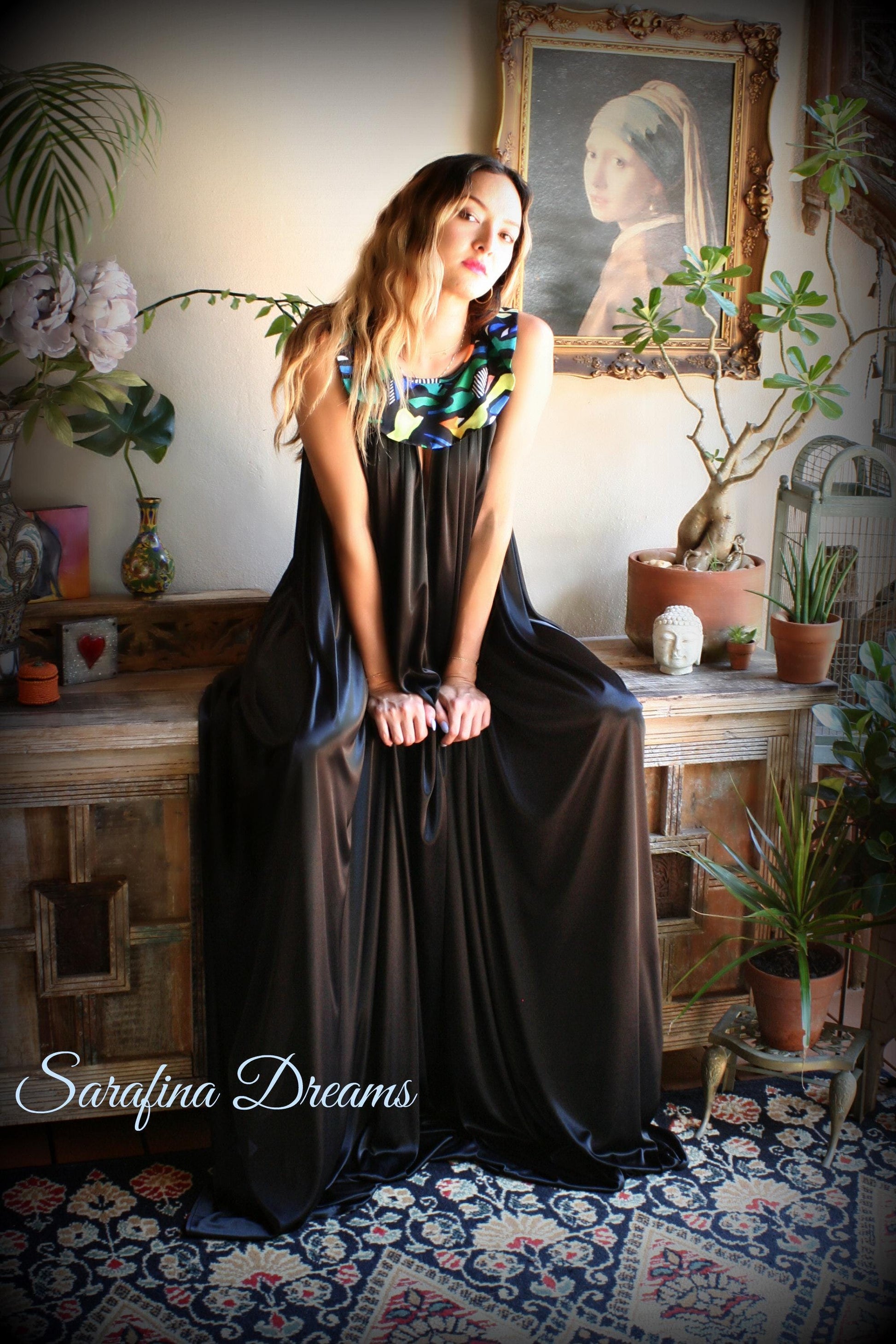 Satin Nightgown black Nightgown Print Collar Bridal Sleepwear Wedding Lingerie Satin Lingerie