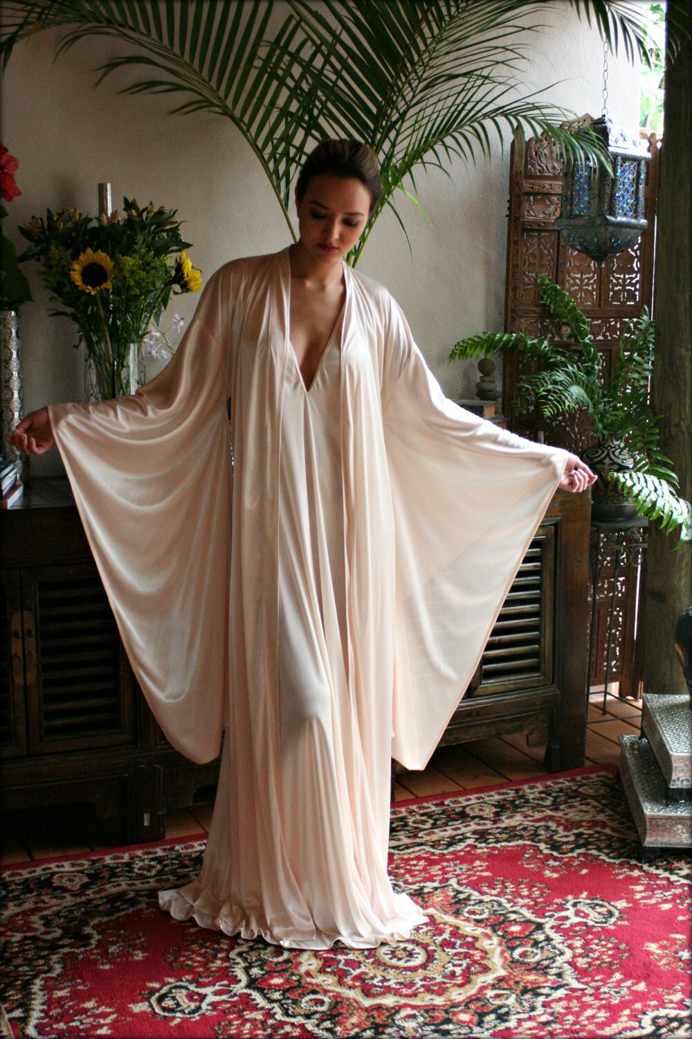 Satin Bridal Kimono Champagne Bridal Wedding Robe Wedding Lingerie Bridal Sleepwear Art Deco Satin Honeymoon Lingerie Satin Sleepwear