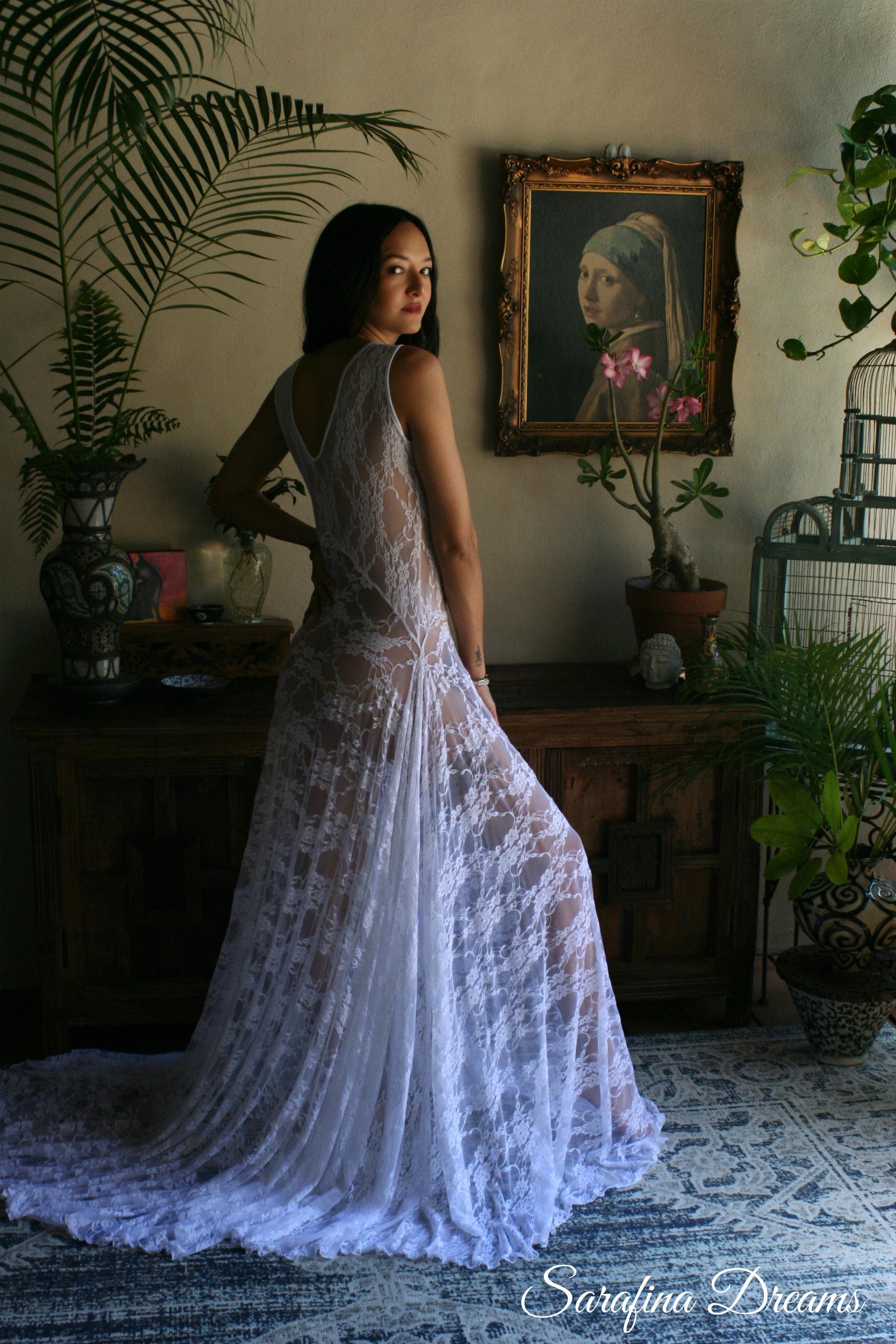 Bridal Lace Nightgown And Robe Set Wedding Peignoir White Lace Bridal Lingerie Wedding Sleepwear Kimono Robe Lace Nightgown Art Deco Bridal
