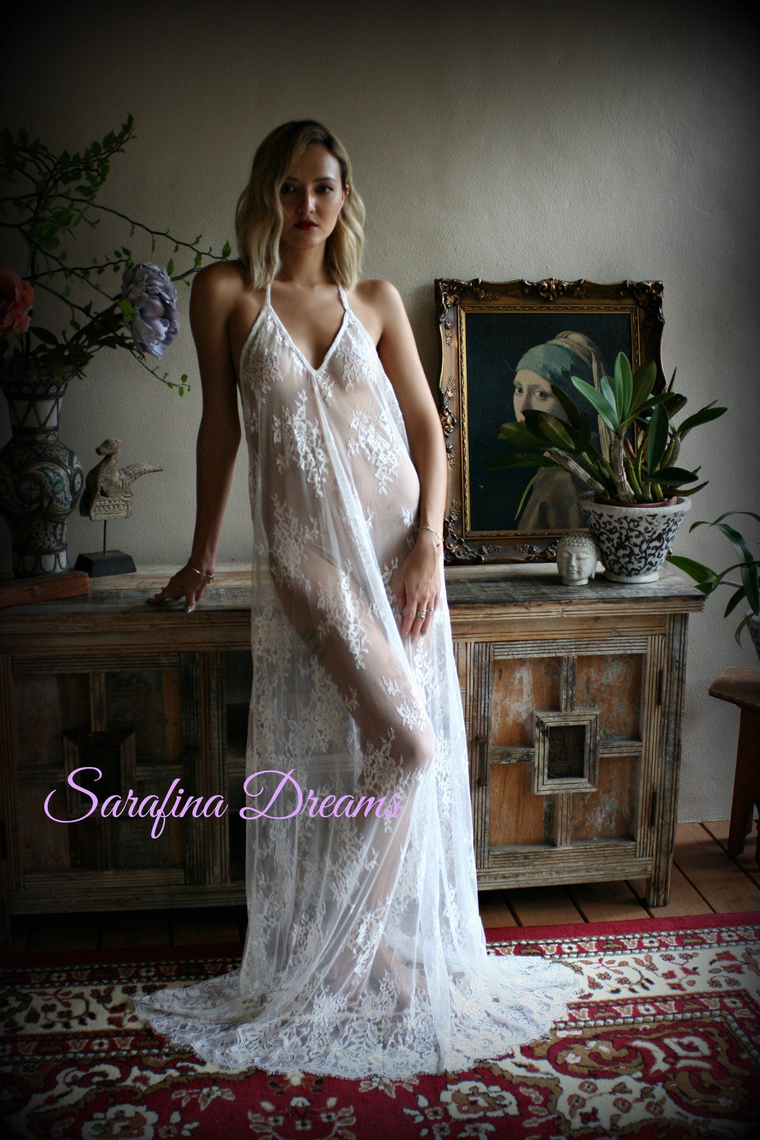 Bridal Lace Backless Nightgown Wedding Lingerie Bridal Lingerie Wedding Nightgown Honeymoon Sleepwear Lace Lingerie Halter nightgown