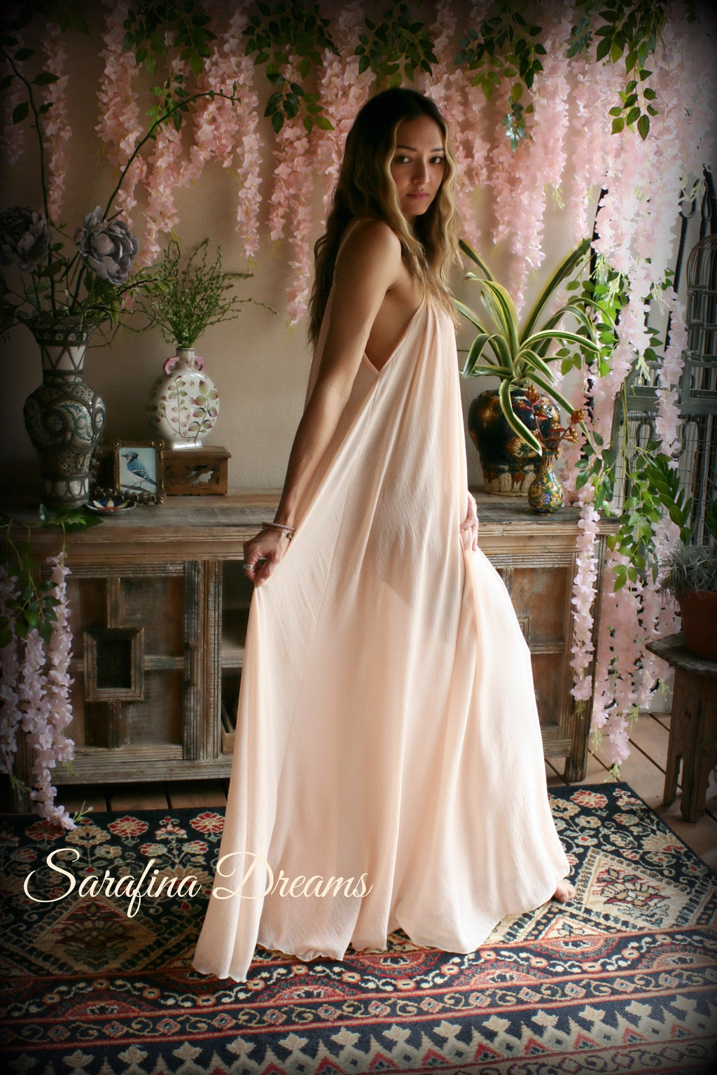 Blush Chiffon Bridal Nightgown Wedding Lingerie Chiffon Sleepwear Full Sweep Nightgown Honeymoon Trousseau Sleepwear wedding Sleepwear