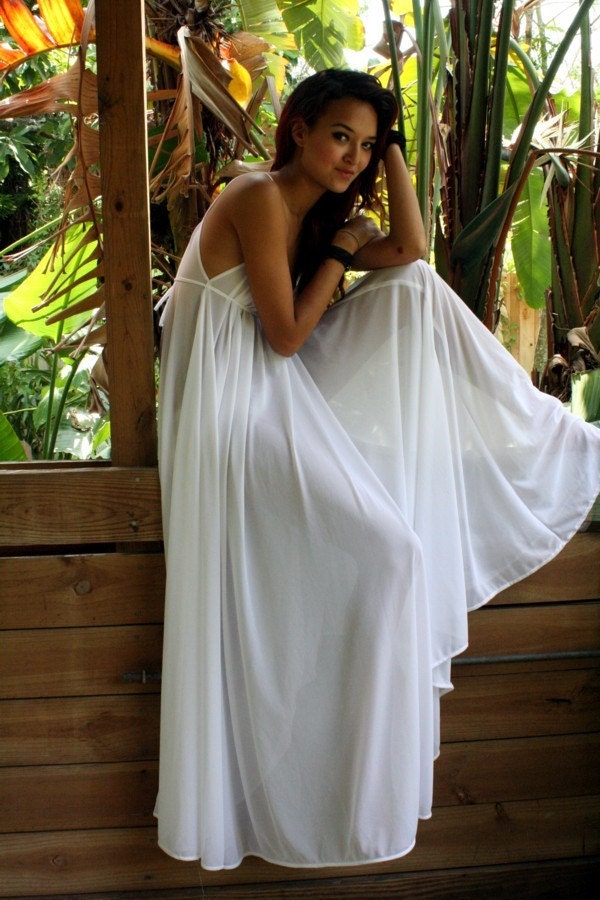 Grecian Goddess Bridal Nightgown Wedding Lingerie White Nylon Angelic Honeymoon Gown Romantic Sleepwear