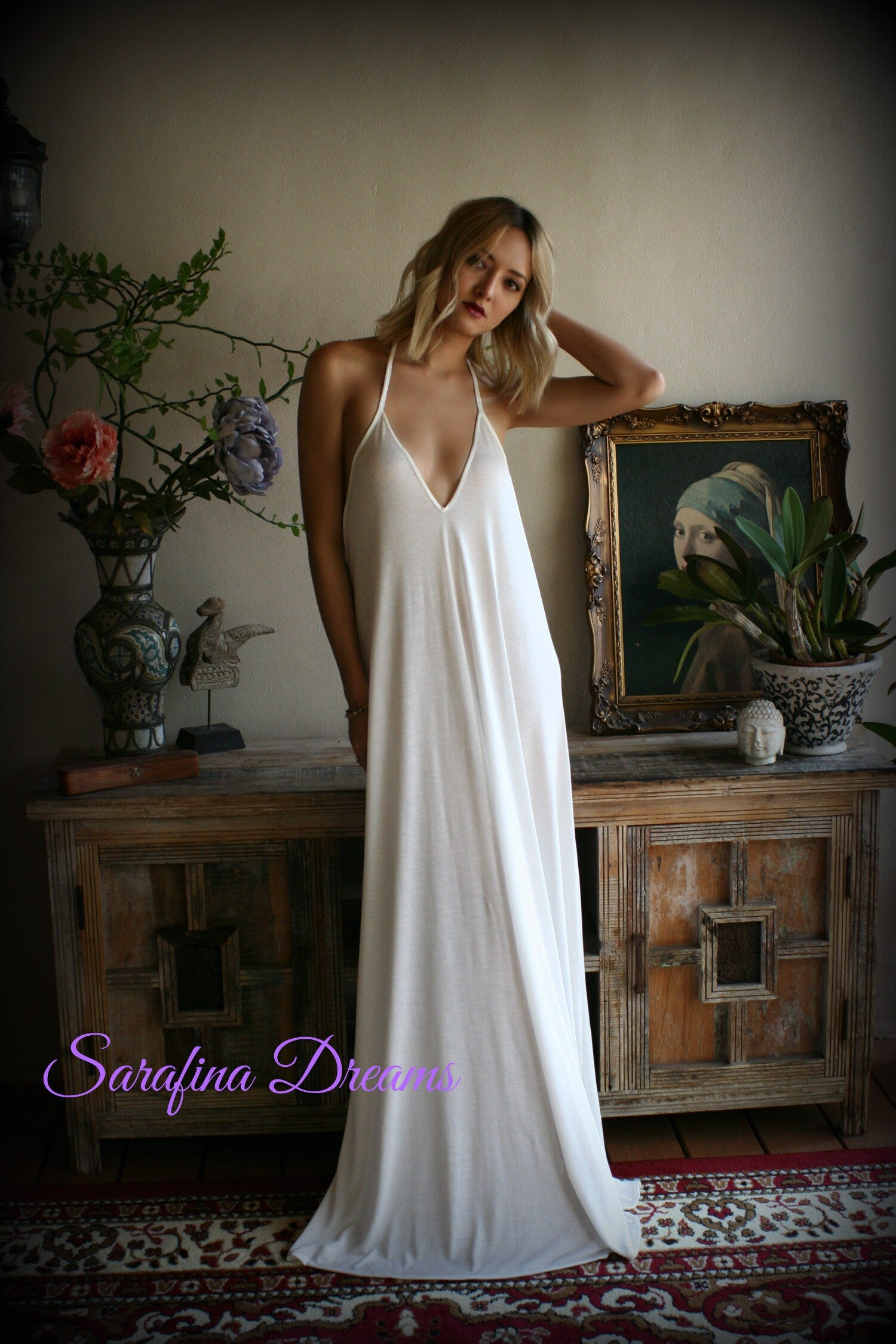 Bridal Silk Knit Backless Nightgown Wedding Lingerie Bridal Lingerie Wedding Nightgown Honeymoon Sleepwear Silk Lingerie Halter nightgown
