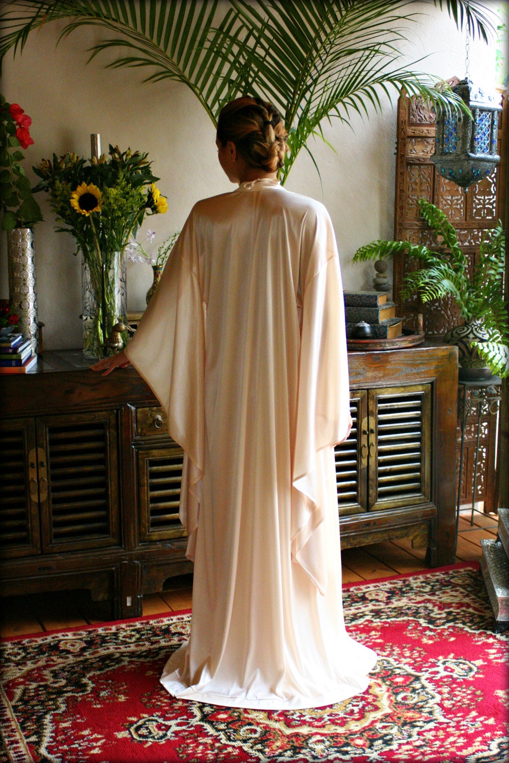 Satin Bridal Kimono Champagne Bridal Wedding Robe Wedding Lingerie Bridal Sleepwear Art Deco Satin Honeymoon Lingerie Satin Sleepwear