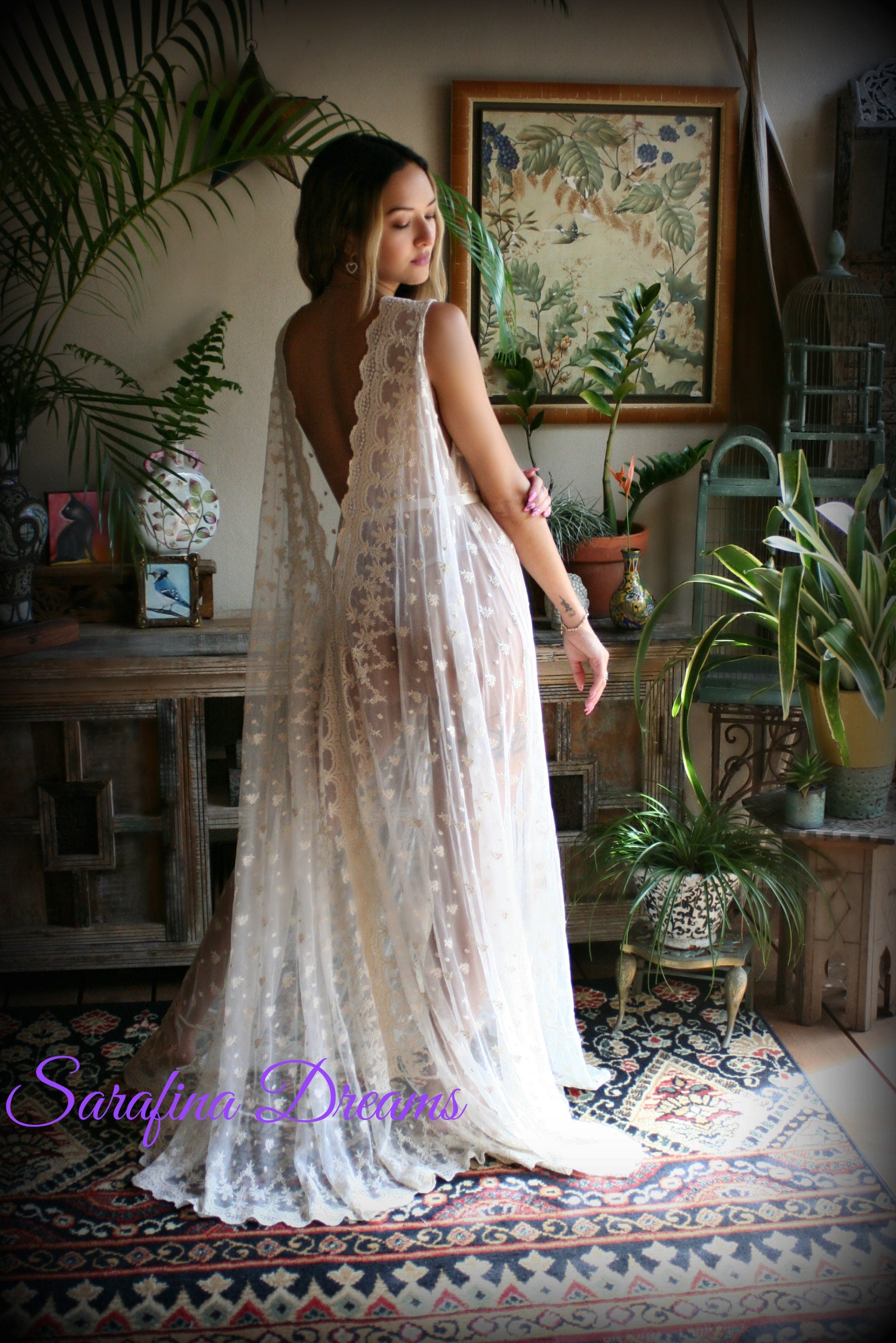 Embroidered Ivory Lace Backless Nightgown Bridal Lingerie Lace Sleepwear Nightgown Bridal Nightgown Wedding Sleepwear Wedding Lingerie