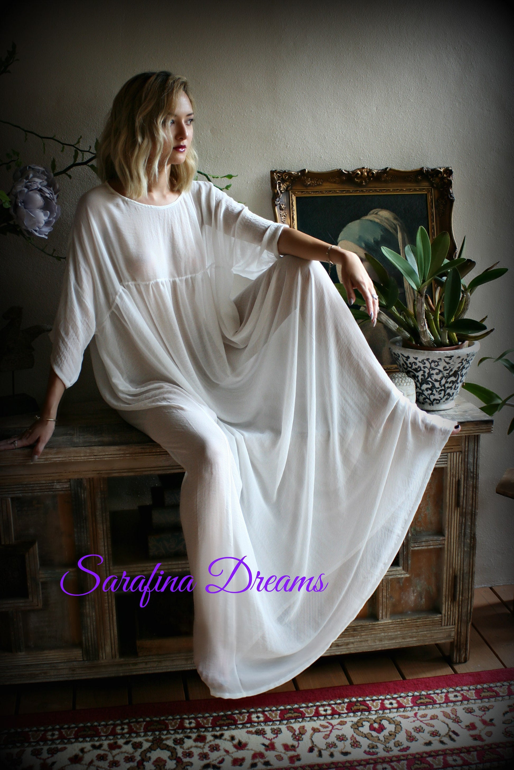 Bridal Chiffon Nightgown Lounge Dress Bridal Sleepwear Wedding Lingerie Bridal Chiffon Lingerie Chiffon Sleepwear White Lingerie
