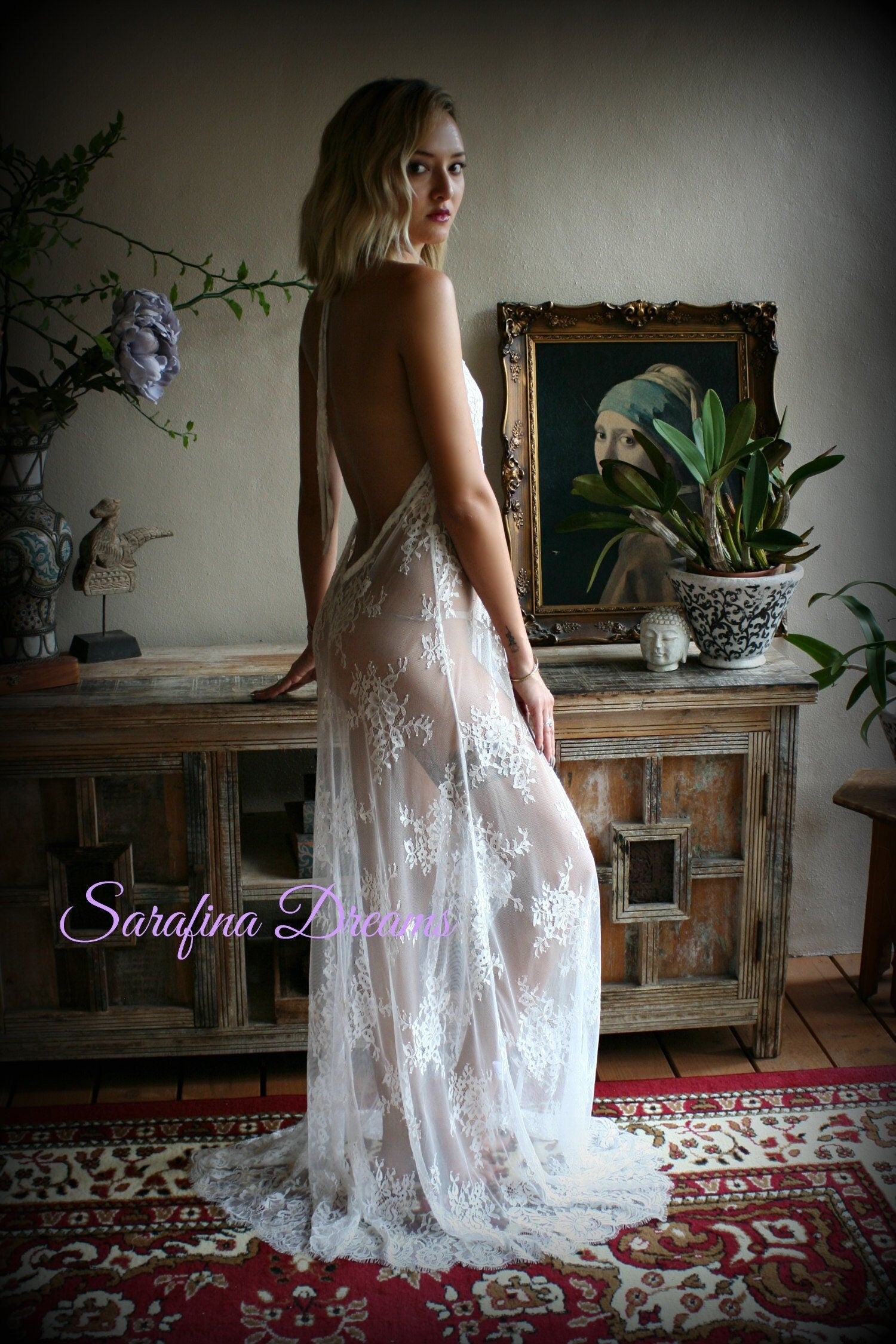 Bridal Lace Backless Nightgown Wedding Lingerie Bridal Lingerie Wedding Nightgown Honeymoon Sleepwear Lace Lingerie Halter nightgown