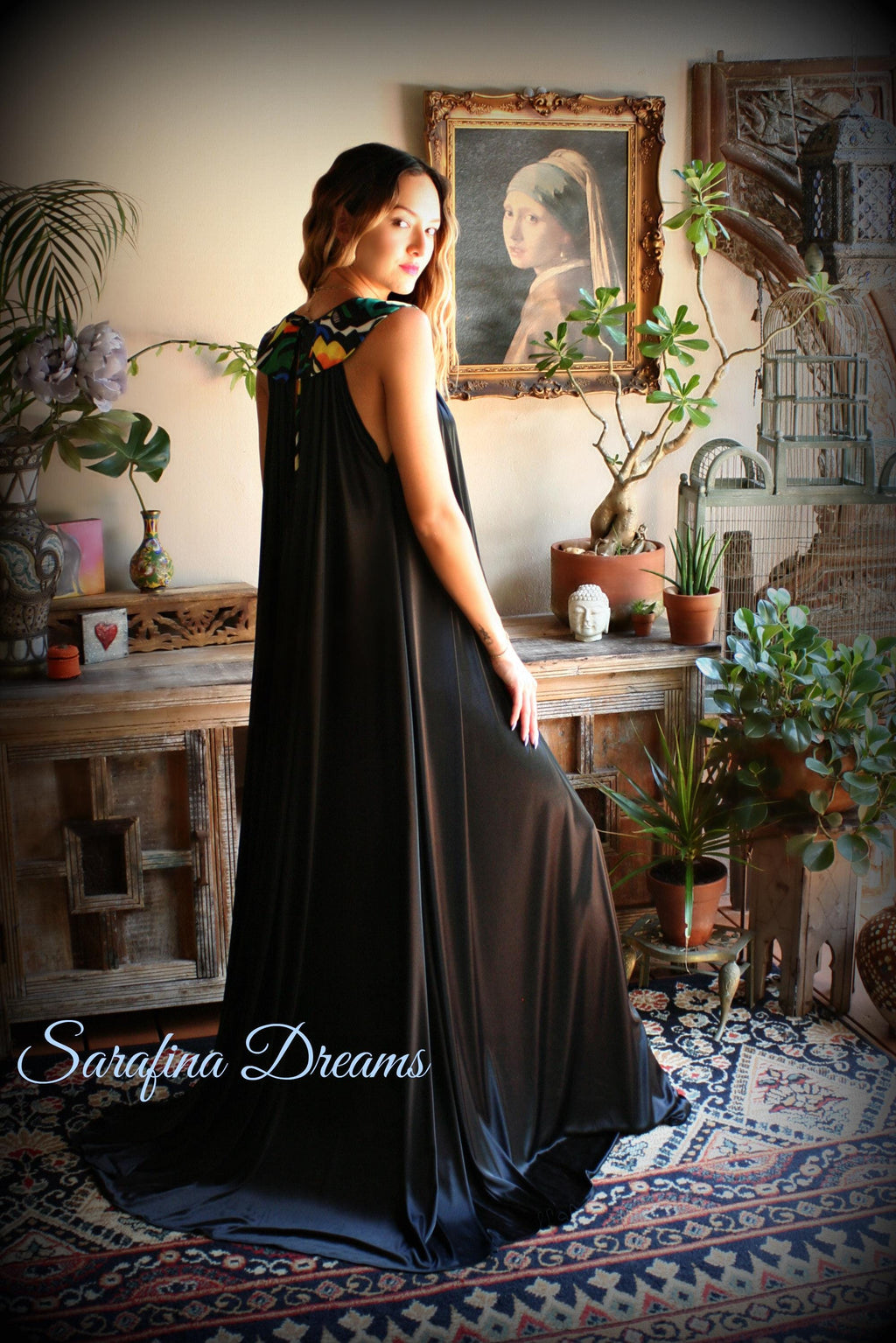 Satin Nightgown black Nightgown Print Collar Bridal Sleepwear Wedding Lingerie Satin Lingerie