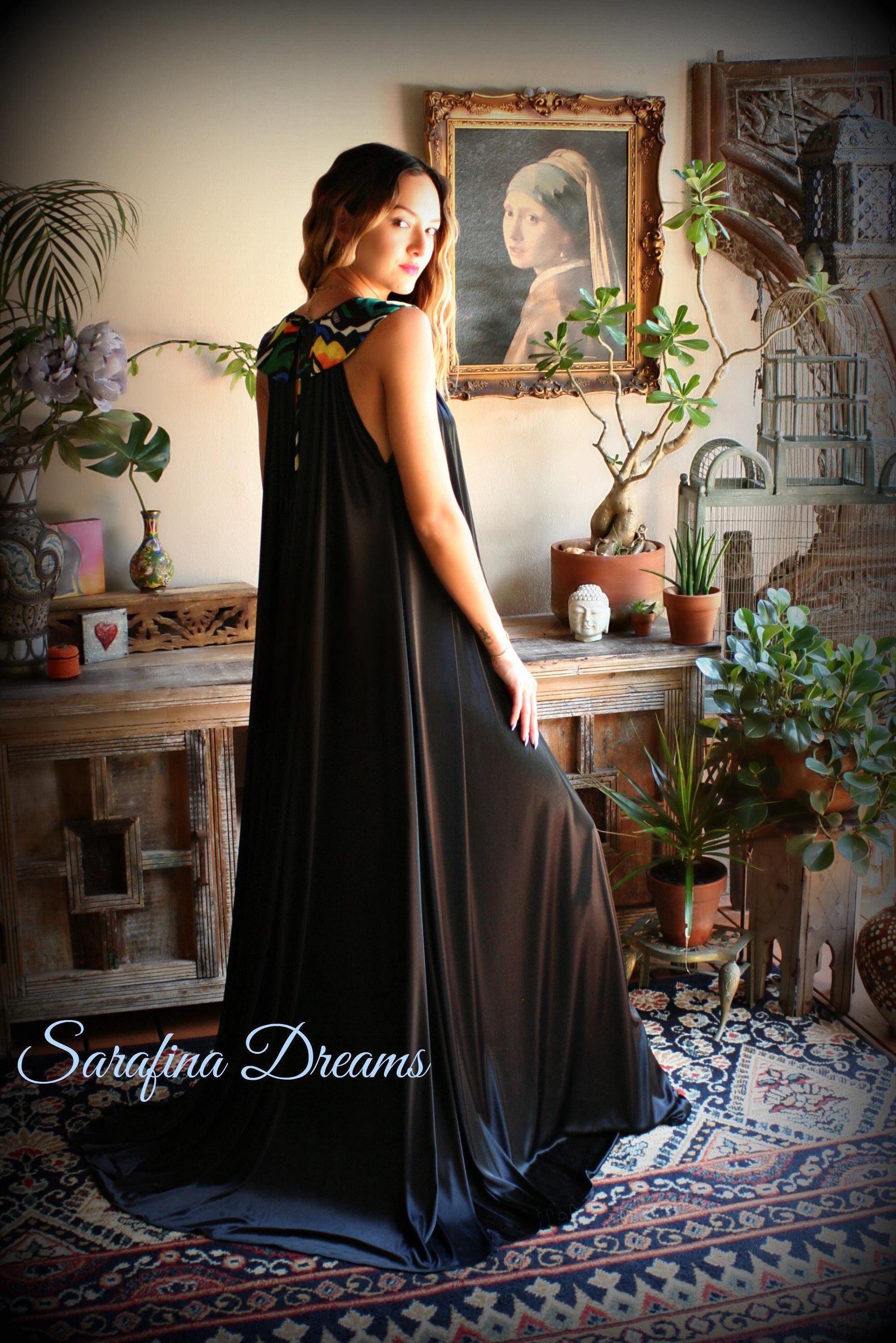 Satin Nightgown black Nightgown Print Collar Bridal Sleepwear Wedding Lingerie Satin Lingerie