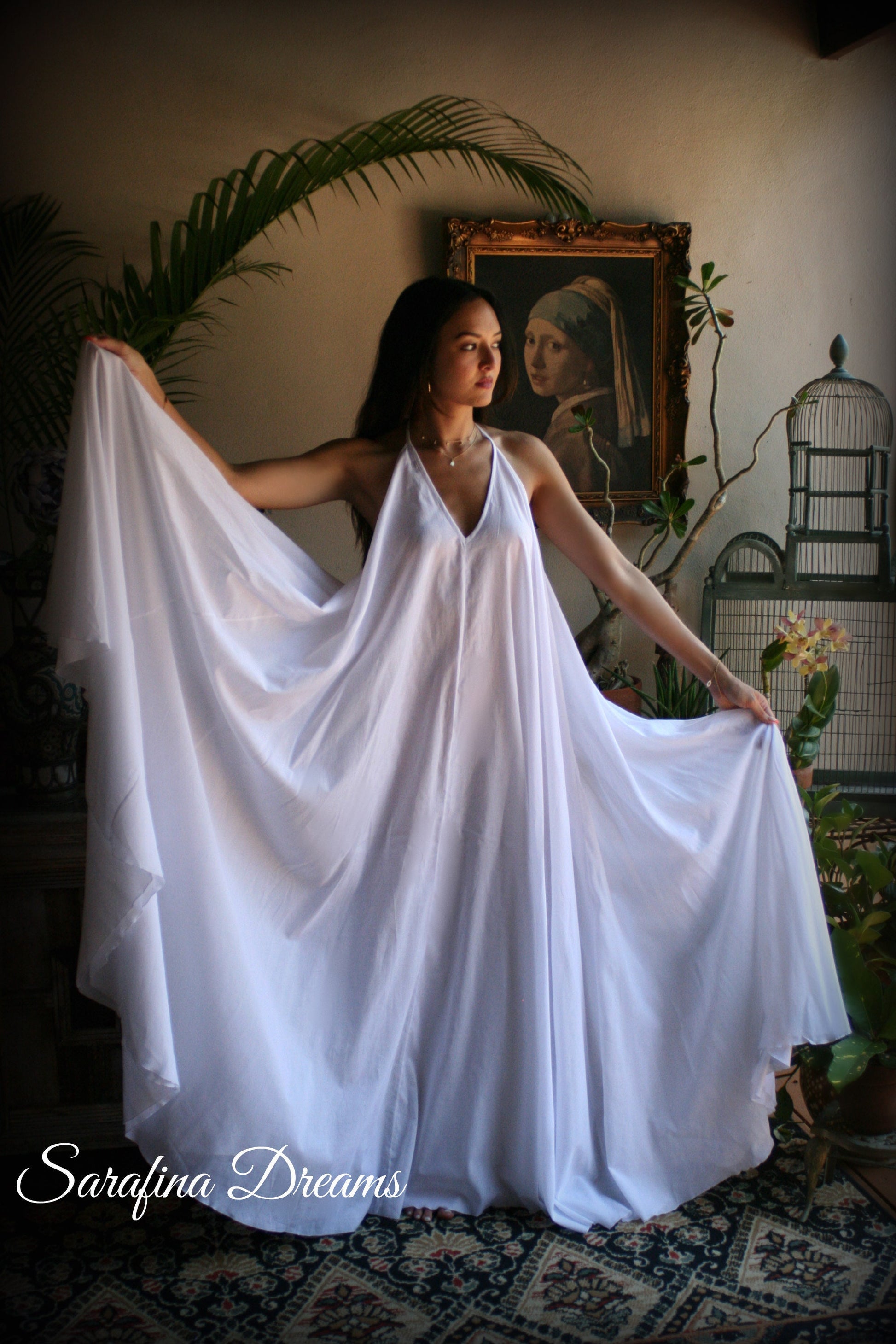 100% Cotton Nightgown Backless Halter Nightgown Full Circle Sweeping Gown. Bridal White Cotton Lingerie Wedding Sleepwear Cotton Gown