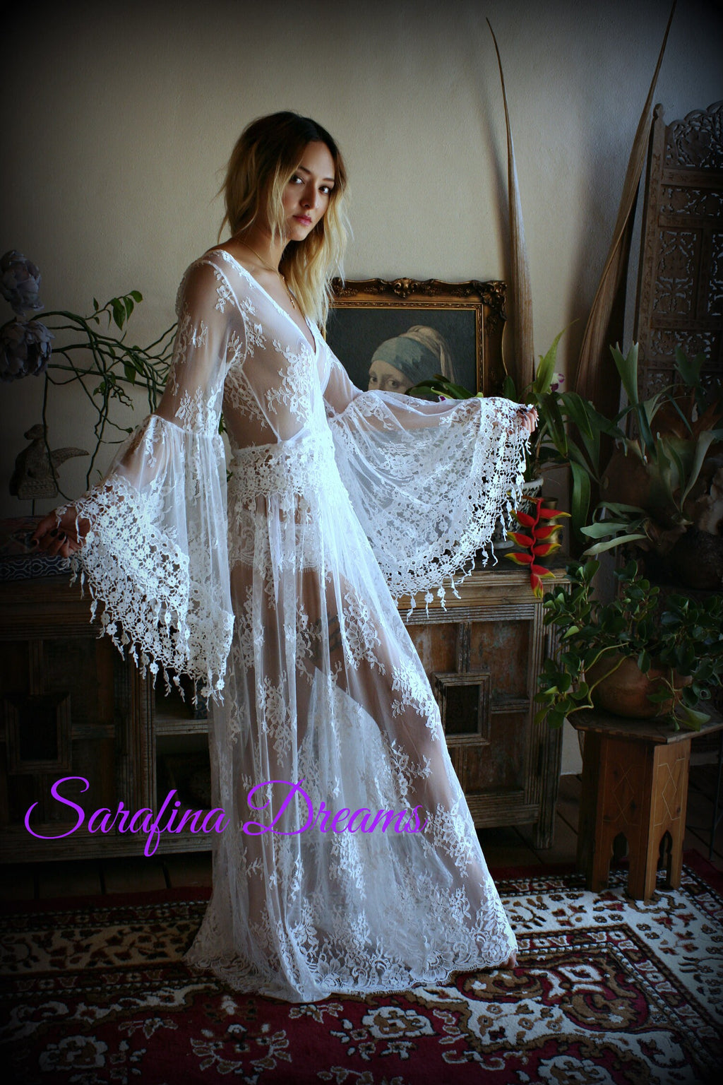 Bridal Lace Backless Robe With Panties Wedding Sleepwear Bridal Lingerie  Off White Lace Lingerie Lace Lingerie Honeymoon Lingerie