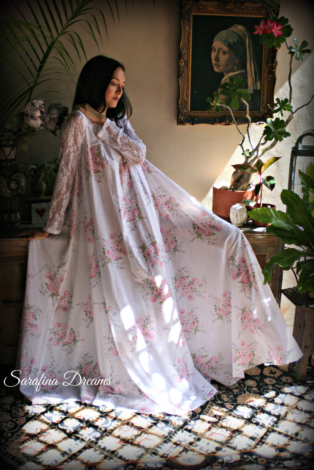 100% Cotton Nightgown Jane Austen Victorian Nightgown Cotton Sleepwear Cotton Lingerie Rose Print