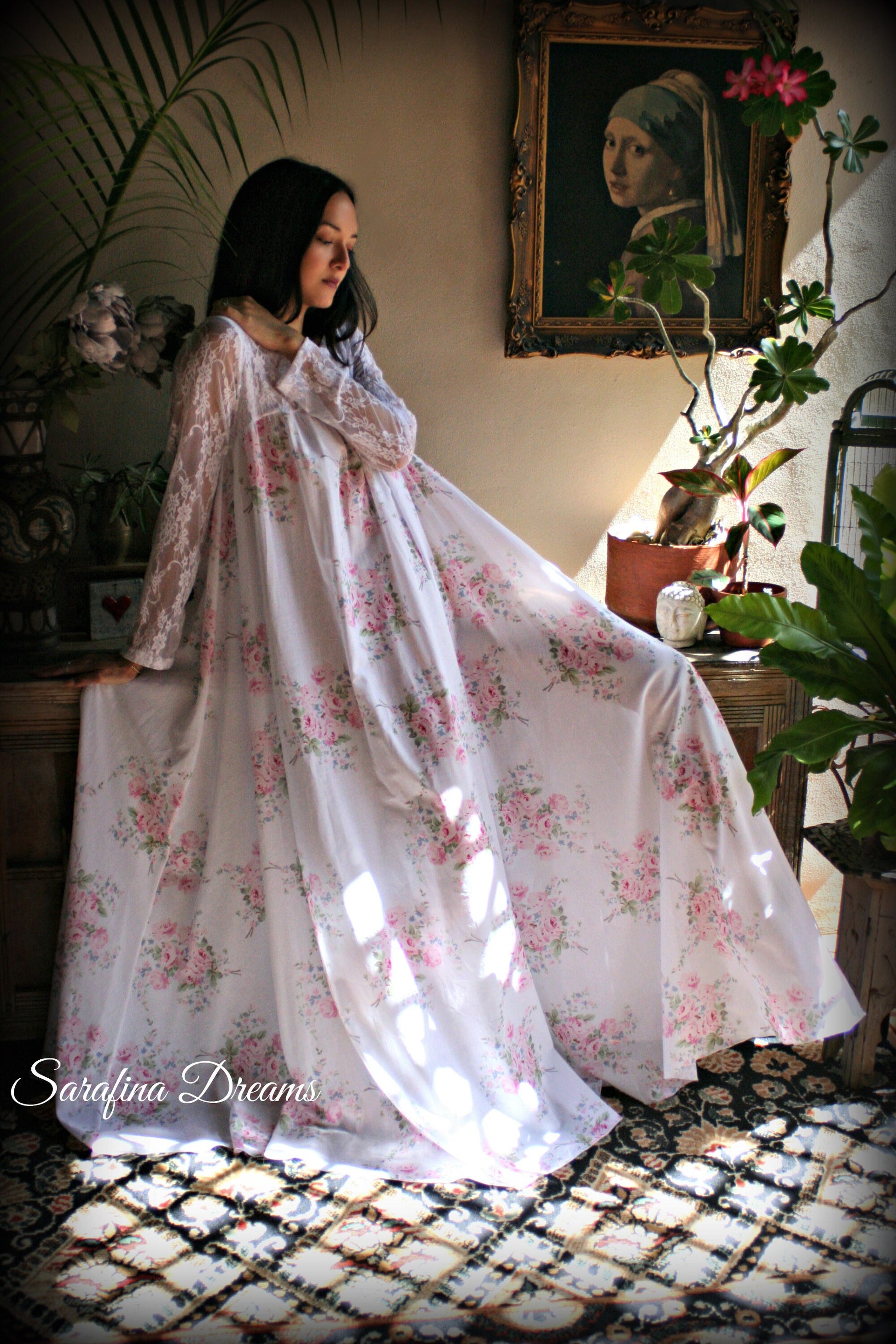 100% Cotton Nightgown Jane Austen Victorian Nightgown Cotton Sleepwear Cotton Lingerie Rose Print
